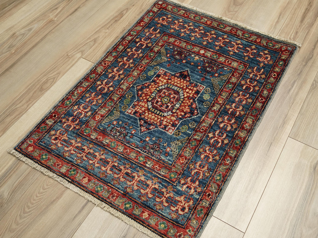 2x3 Ft Blue Mamluk Rug - Hand Knotted Oriental Rug