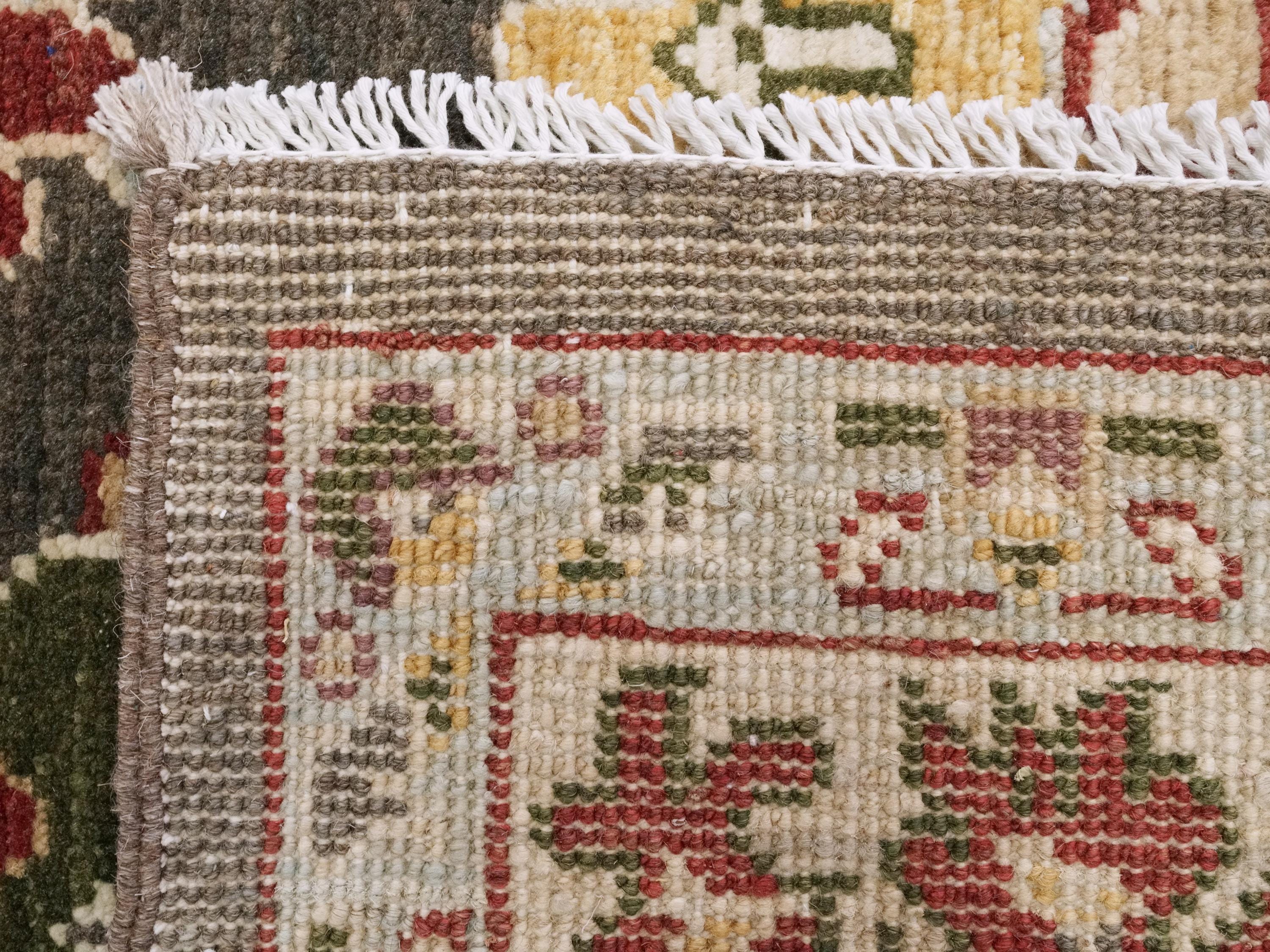 6x9 Ft Green & Beige Oushak Rug - Oriental Area Rug - Floral Design