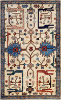 3x5 Ft Beige & Blue Heriz Rug - Handmade Afghan Rug