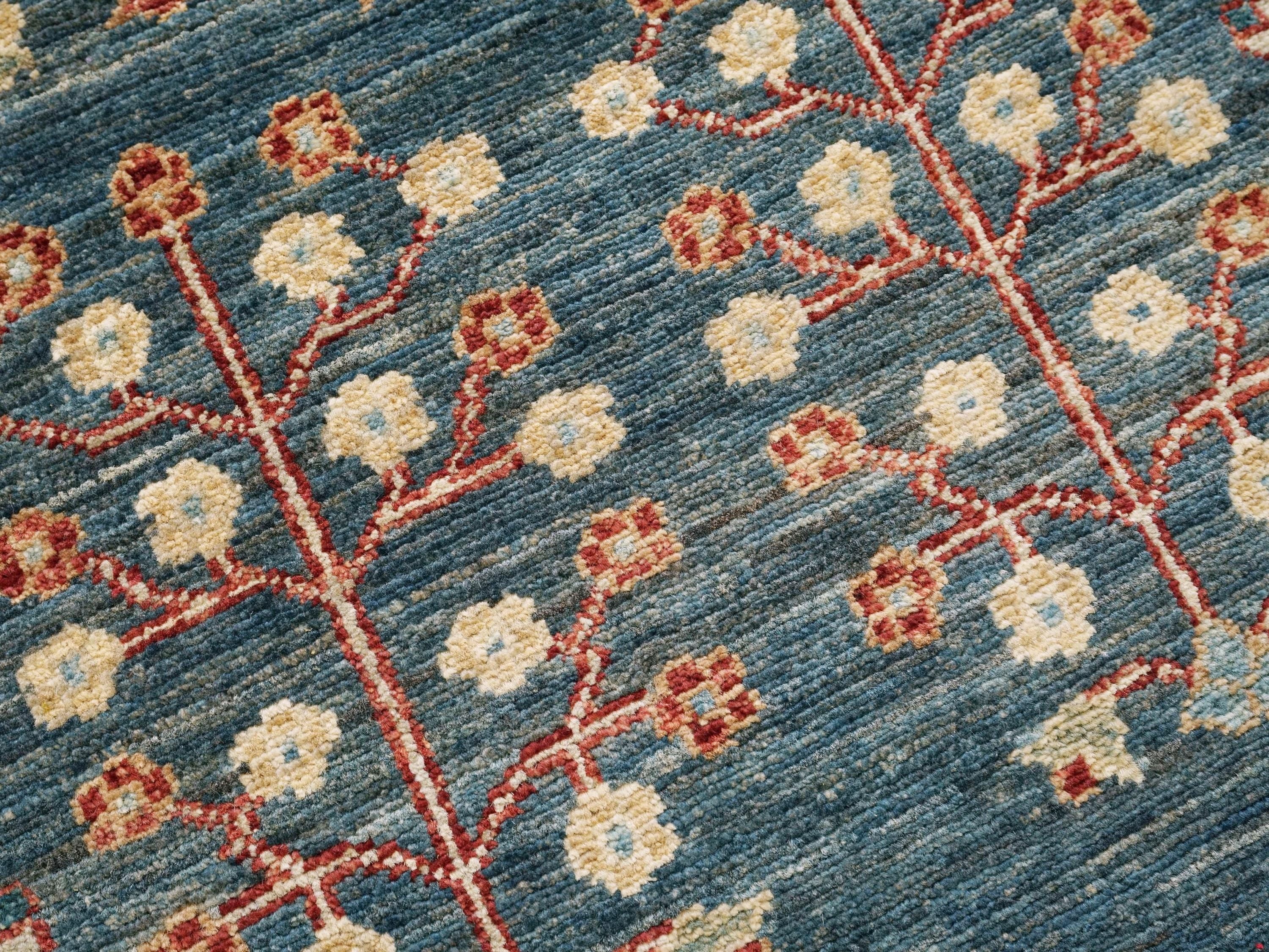 3x5 Ft Hand Knotted Serapi Rug - Blue Floral Design