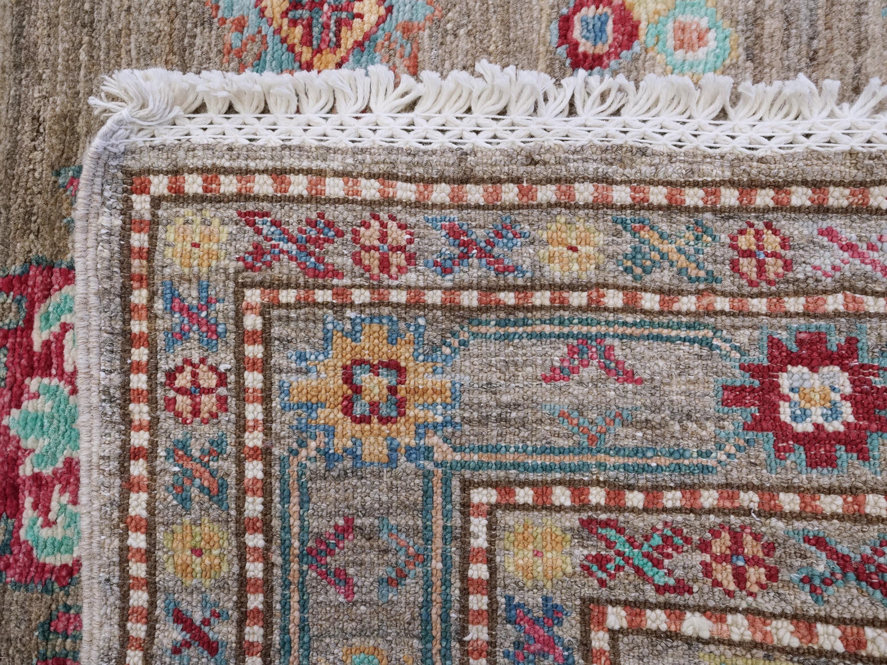 13 Ft Brown Kazak Runner Rug - Hand Knotted Wool Hallway Rug