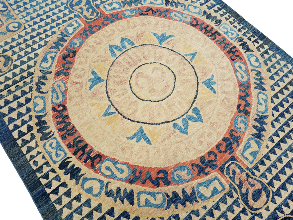 6x9 Ft Antique Tibetan Rug - Beige & Blue Chinese Design