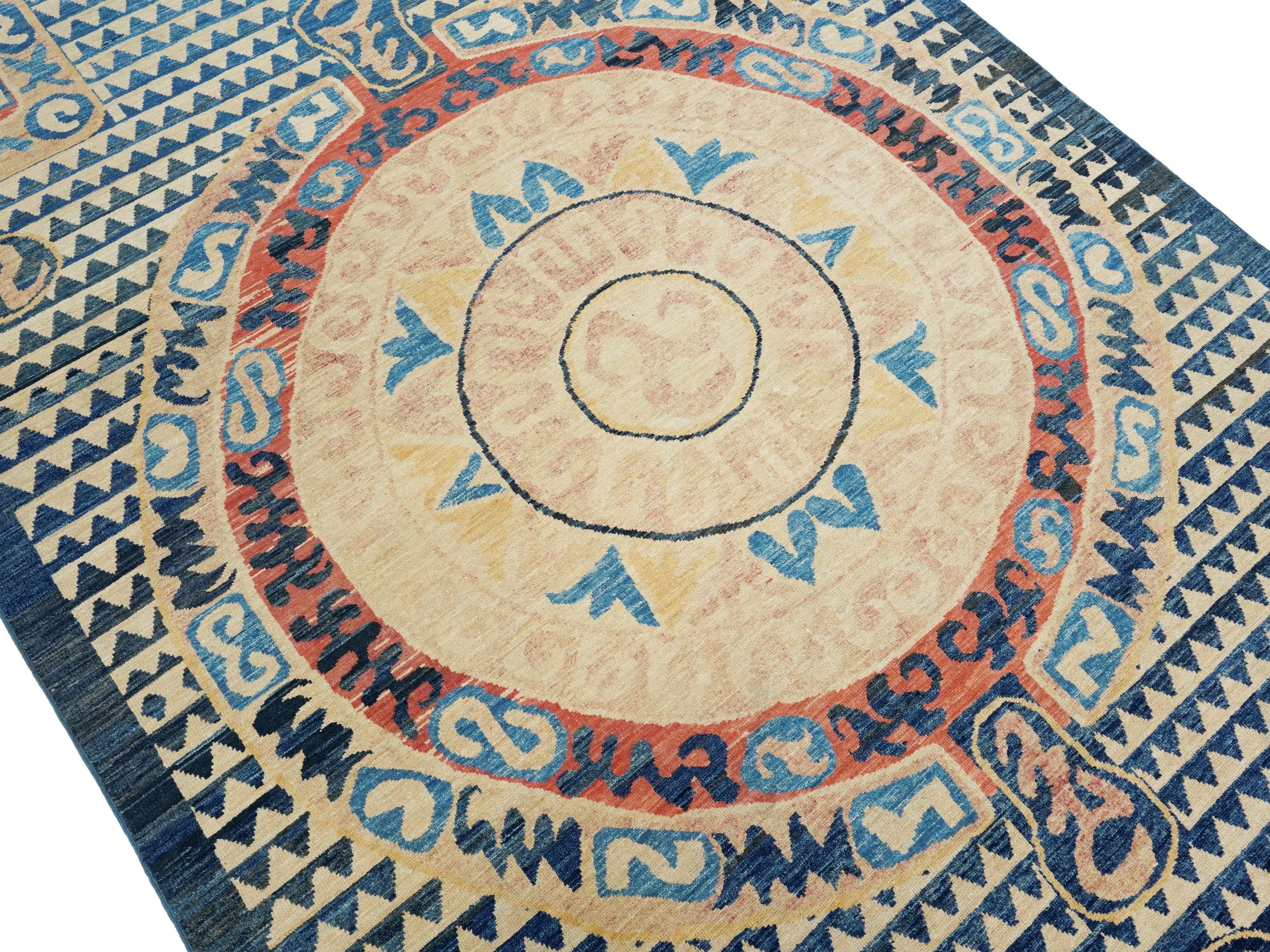 6x9 Ft Antique Tibetan Rug - Beige & Blue Chinese Design