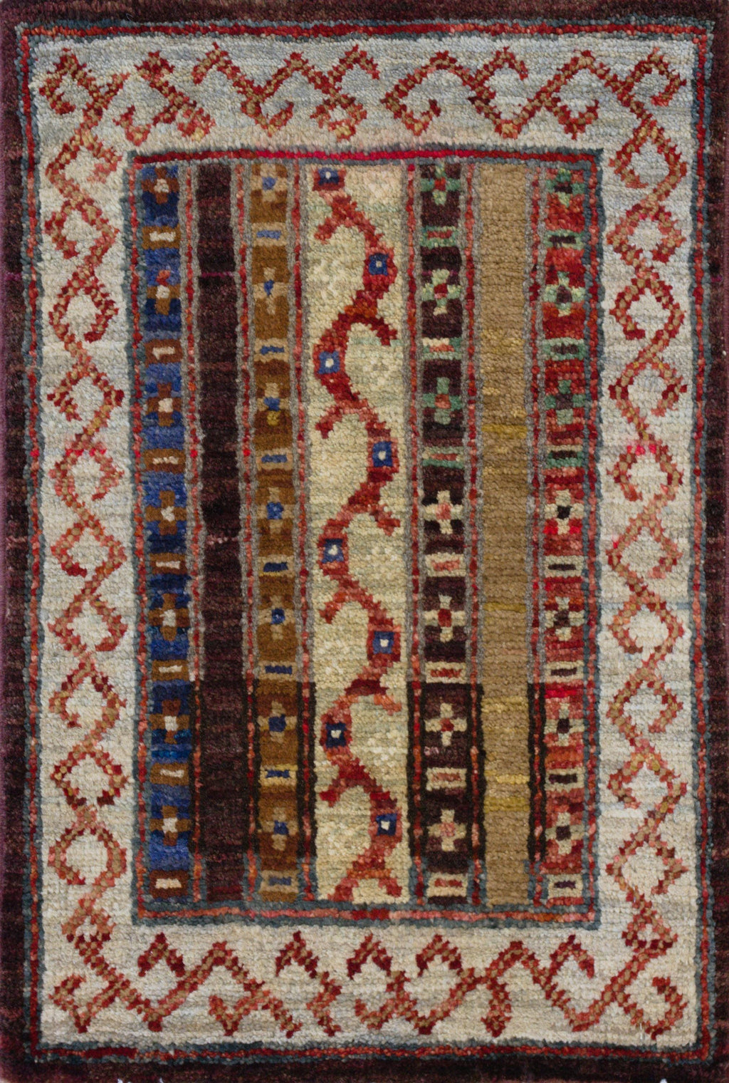 1x2 Ft Maroon Khorjin Rug - Wool Accent Rug
