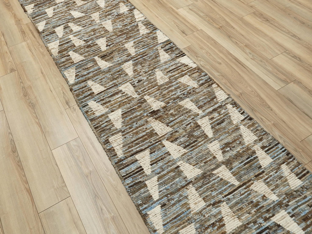19 Ft Hand Knotted Moroccan Rug - Light Blue Hallway Runner