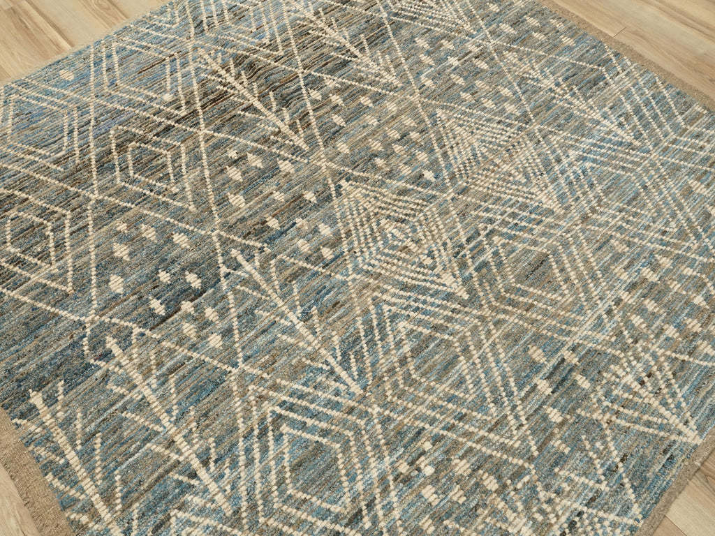 7x7 Ft Blue Moroccan Rug - Afghan Handmade Area Rug