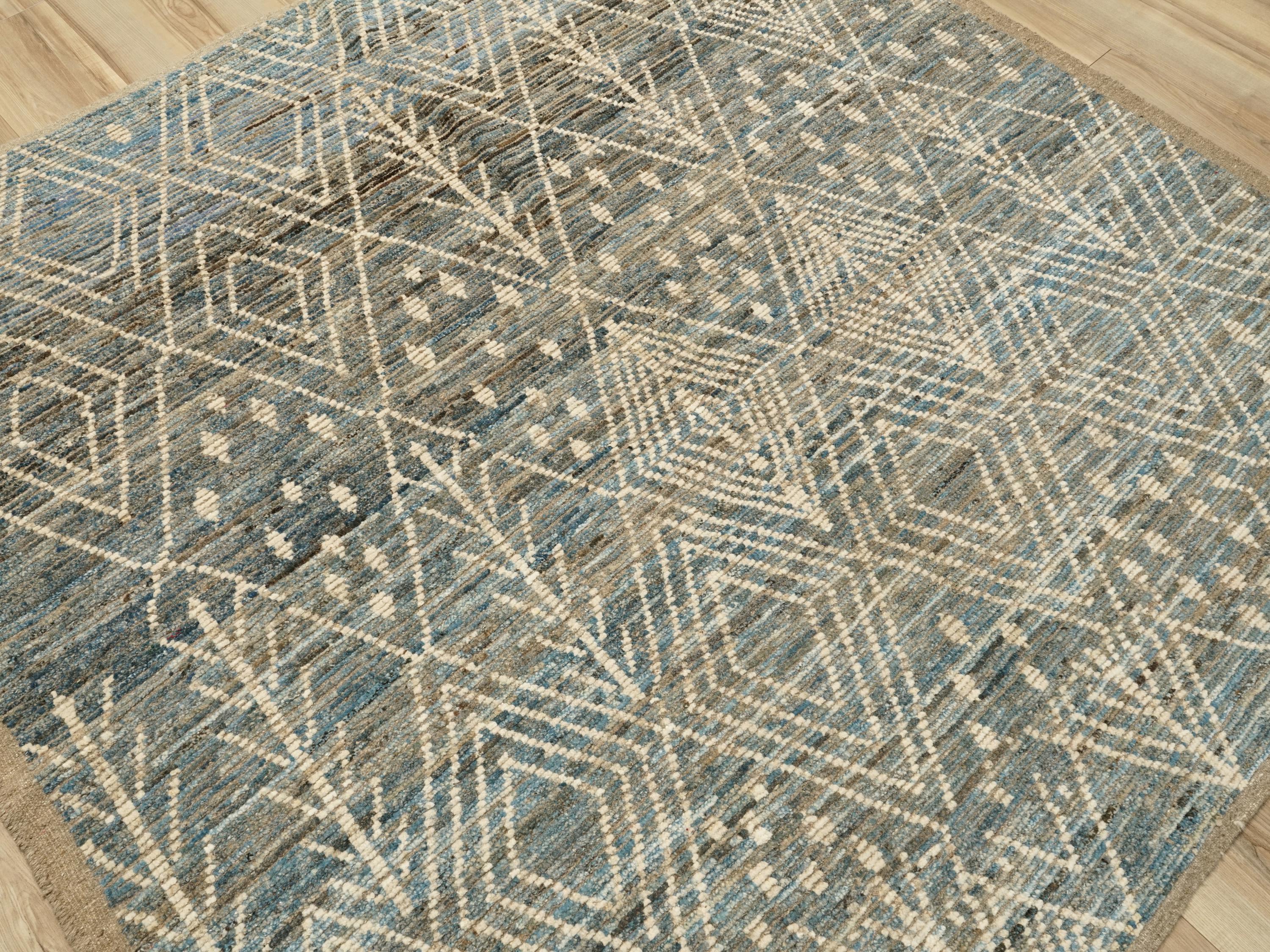 7x7 Ft Blue Moroccan Rug - Afghan Handmade Area Rug