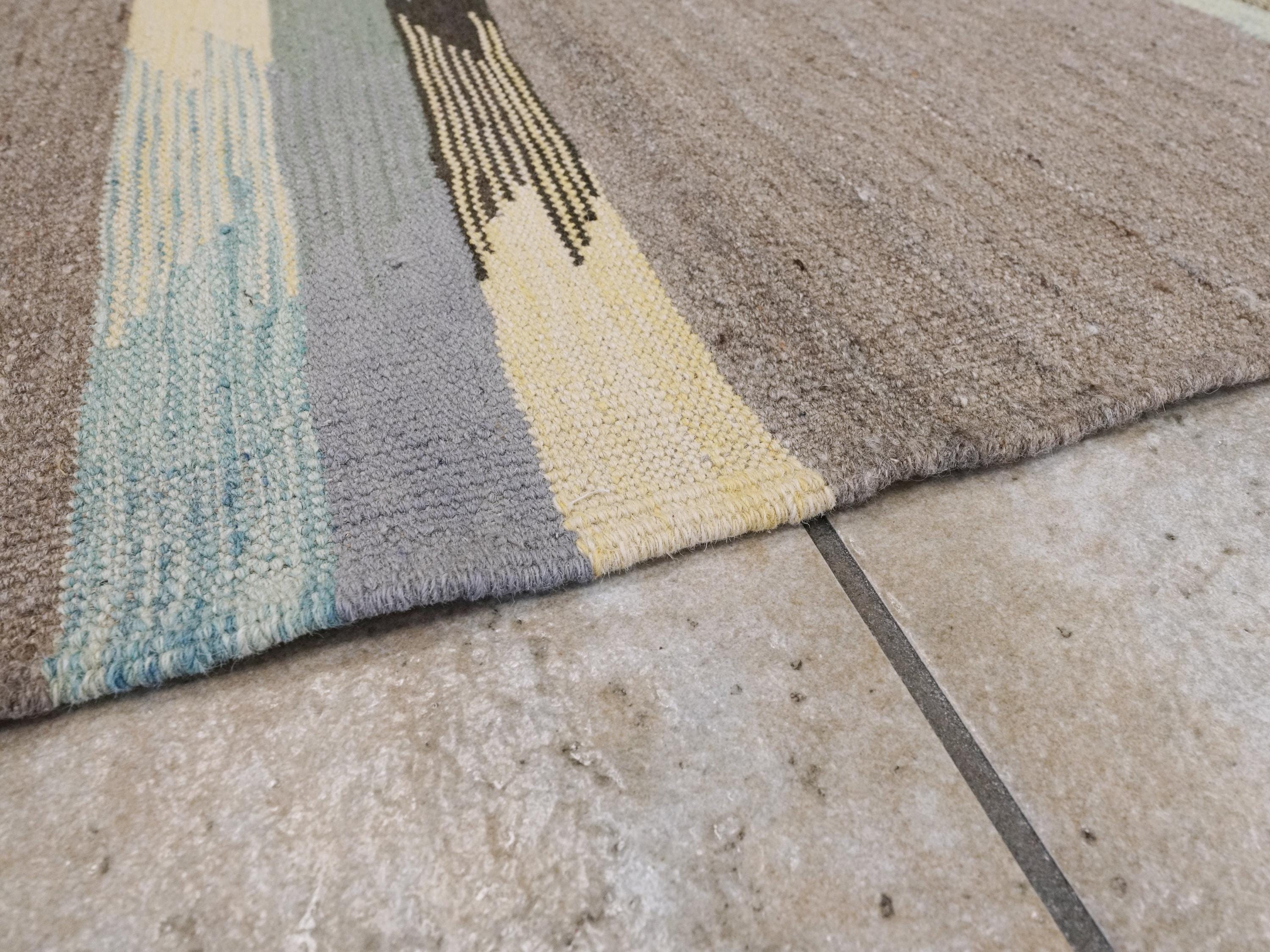 8x10 Ft Brown & Green Kilim Rug - Flat Weave Area Rug