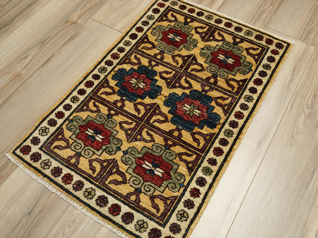2x3 Ft Yellow Ersari Rug - Afghan Wool Tribal Rug