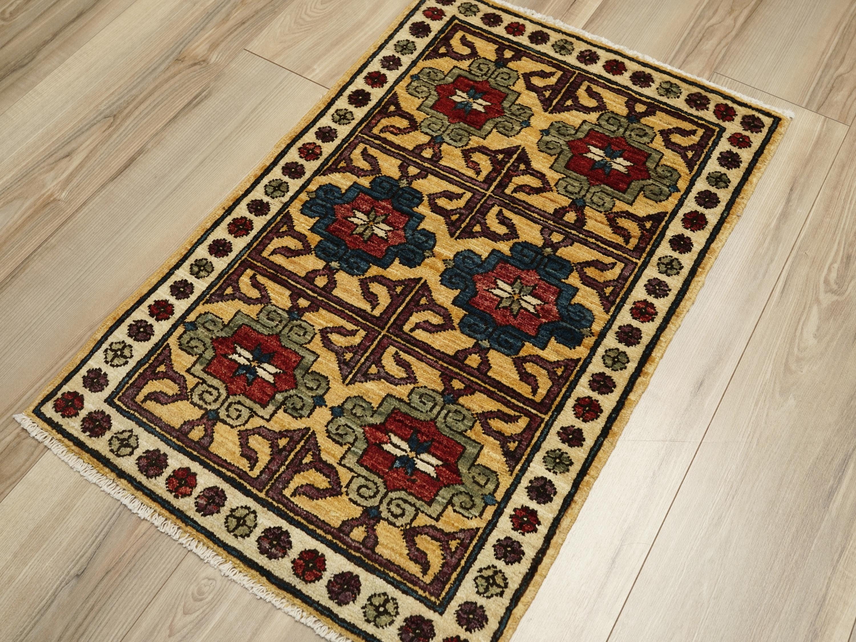 2x3 Ft Yellow Ersari Rug - Afghan Wool Tribal Rug