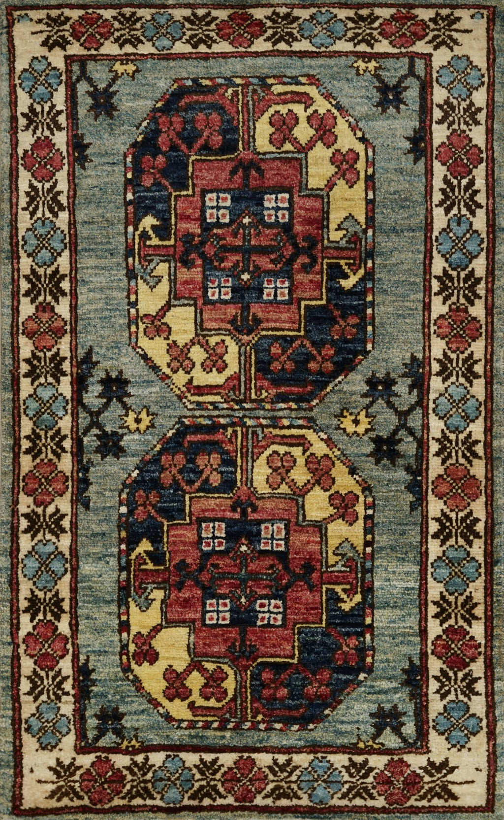 2x3 Ft Blue Ersari Rug - Afghan Wool Rug - Turkmen Design