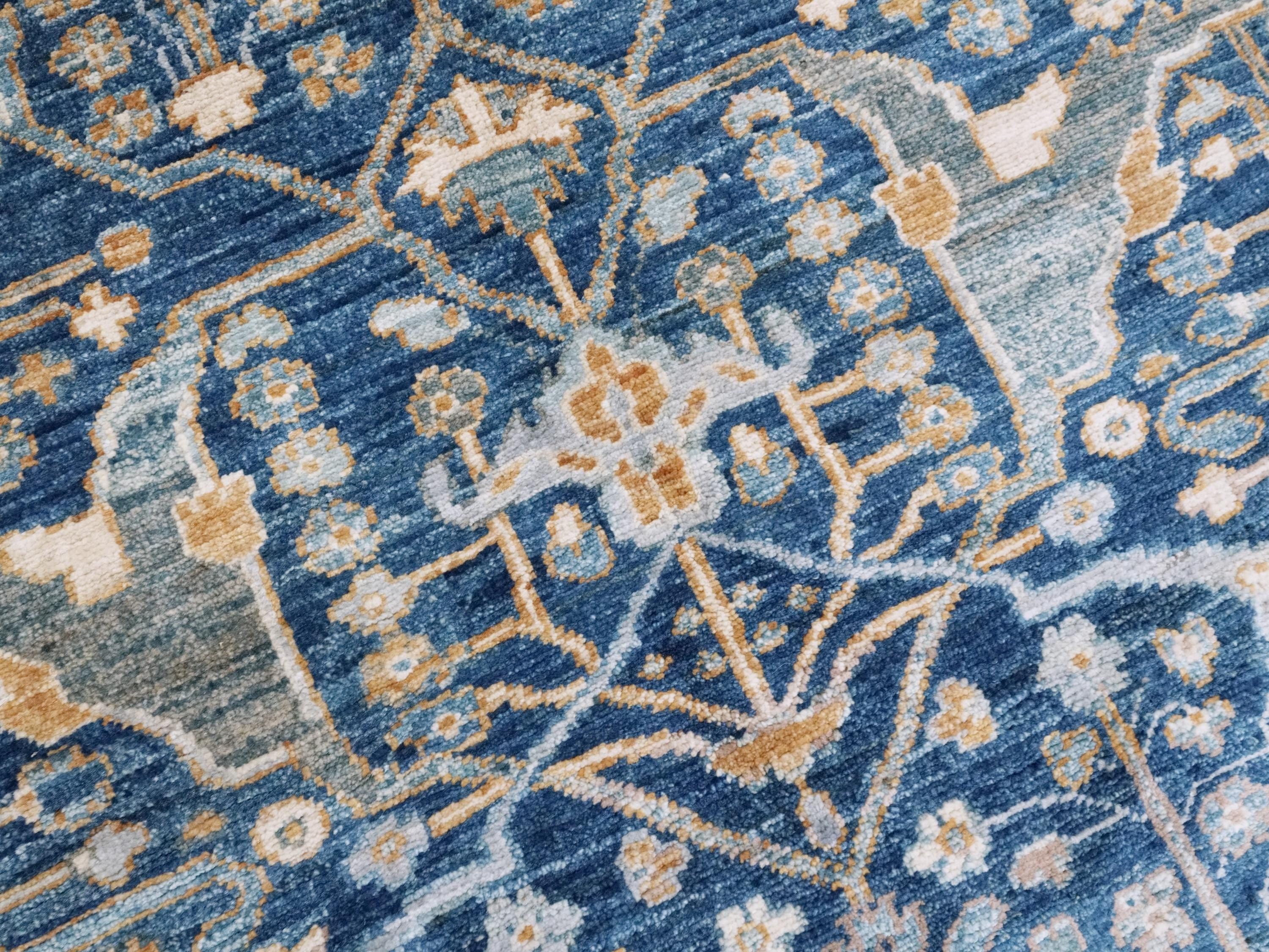 6x9 FT Hand Knotted Blue Serapi Wool Rug - Oriental Area Rug
