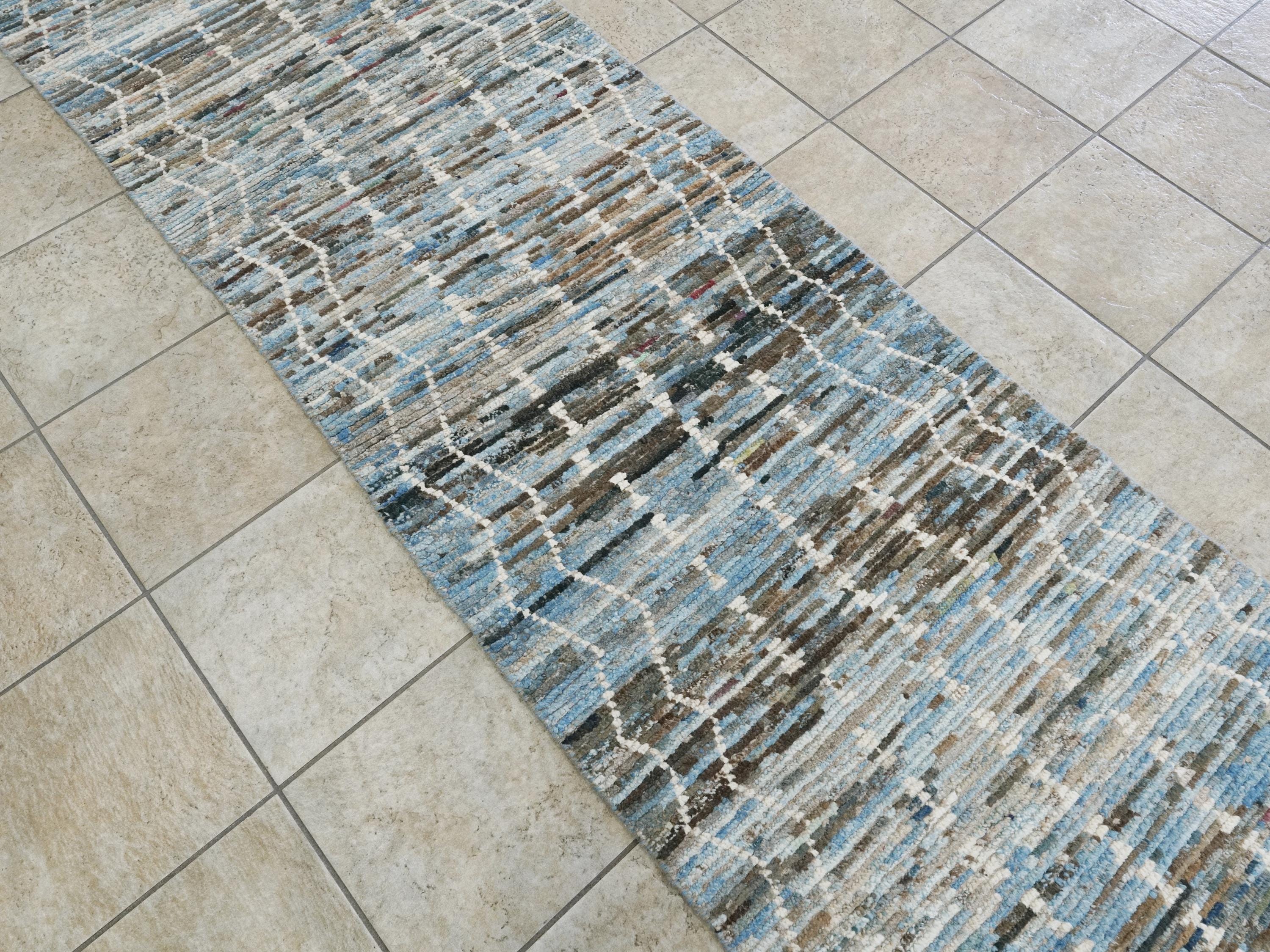 10 Ft Handmade Wool Moroccan Runner Rug - Afghan Rug