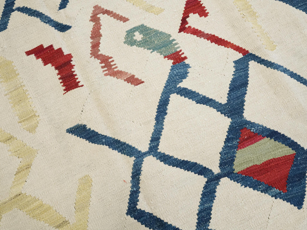 10x13 Ft Beige Kilim Rug - Handmade Afghan Wool Flatweave - Contemporary Design