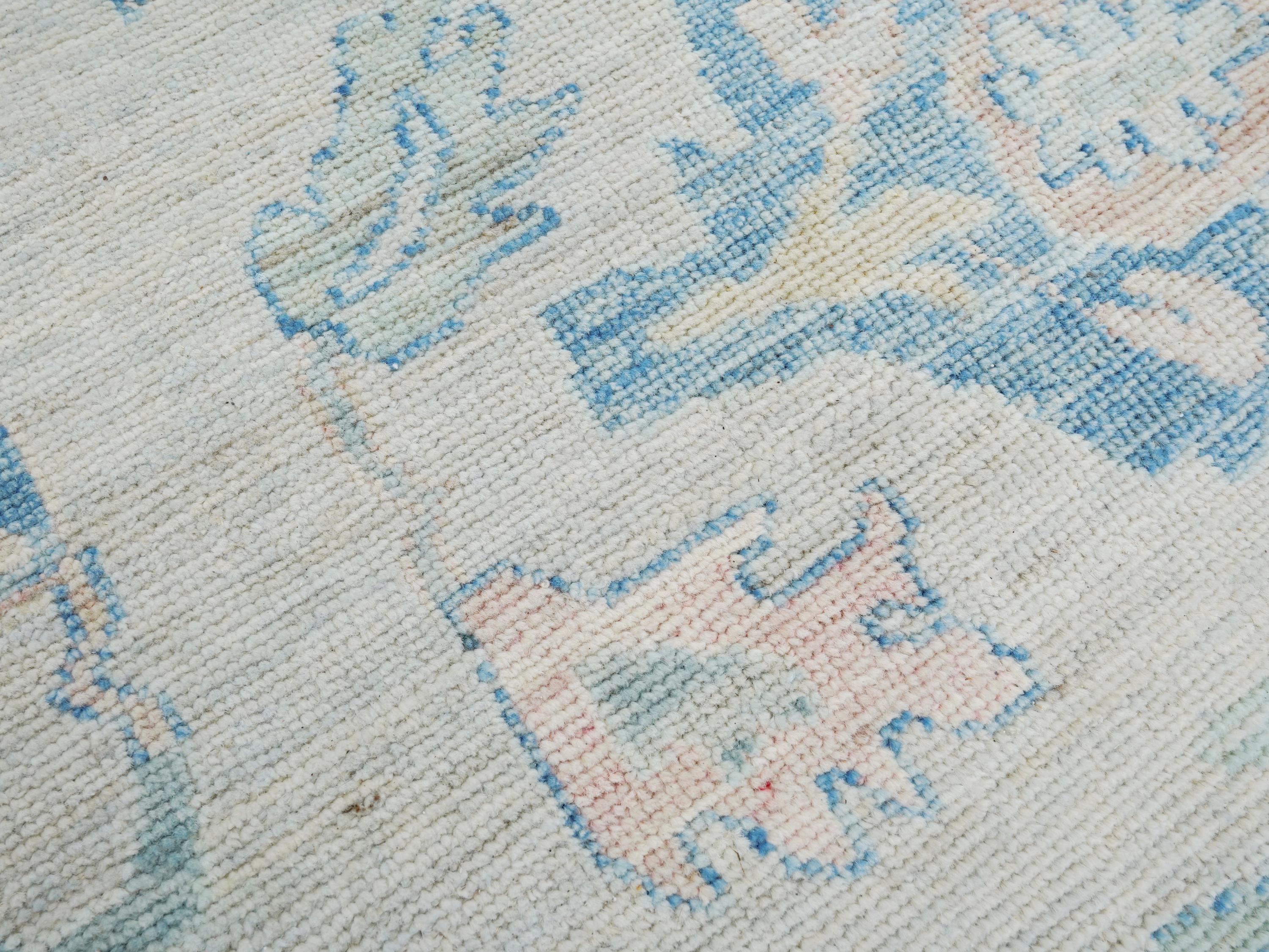 10x14 Ft Muted Blue & Orange Oushak Rug - Hand Knotted Afghan Rug - Turkish Floral Design