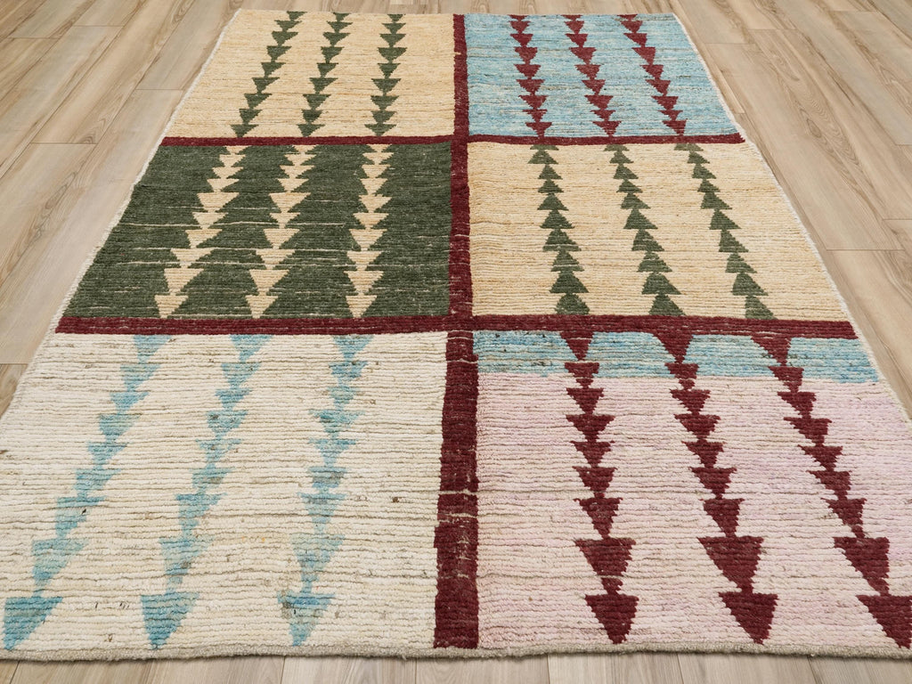6x8 Ft Multicolor Moroccan Rug - Handmade Afghan Wool Rug - Geometric Design