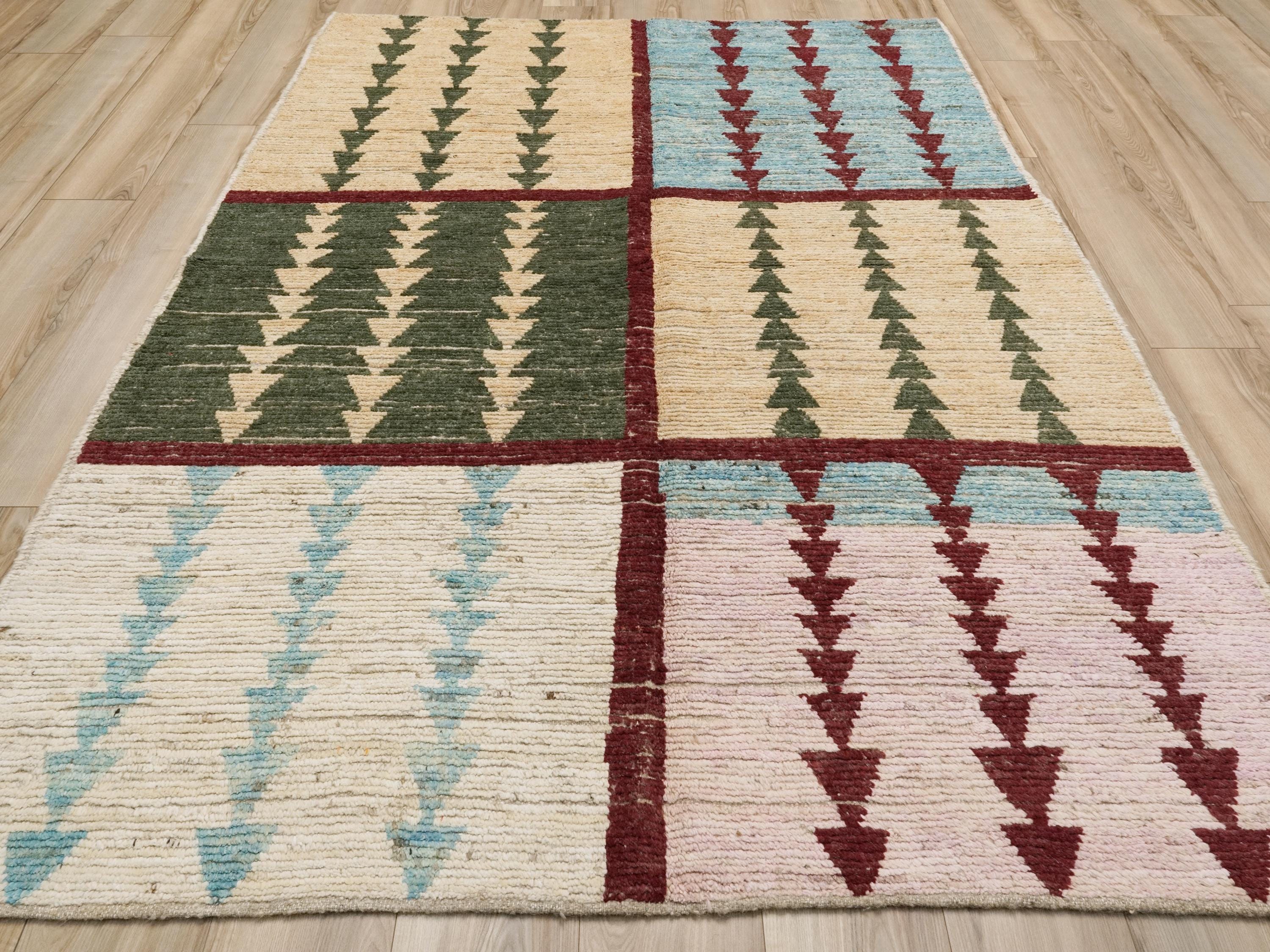 6x8 Ft Multicolor Moroccan Rug - Handmade Afghan Wool Rug - Geometric Design