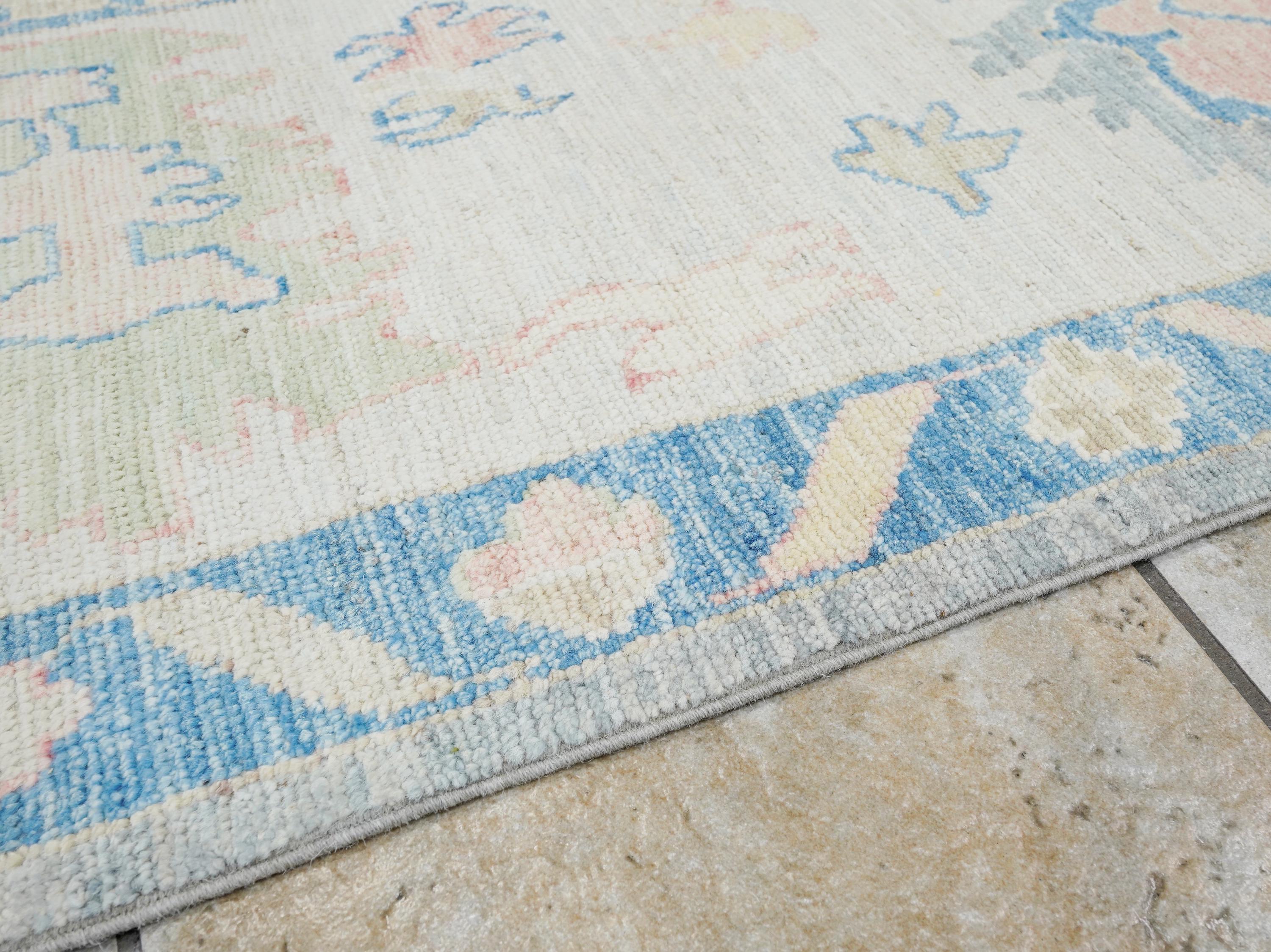 10x14 Ft Muted Blue Ushak Rug - Hand Knotted Wool Area Rug