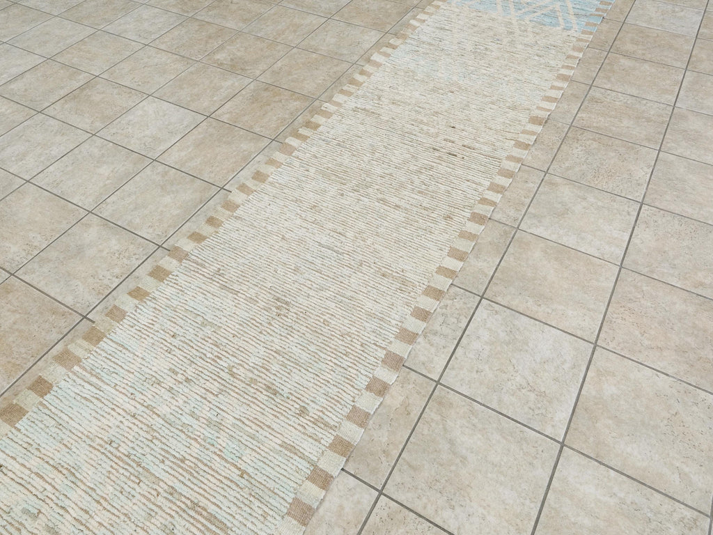 13 Ft Light Blue Moroccan Runner Rug - Hand Knotted Wool Rug