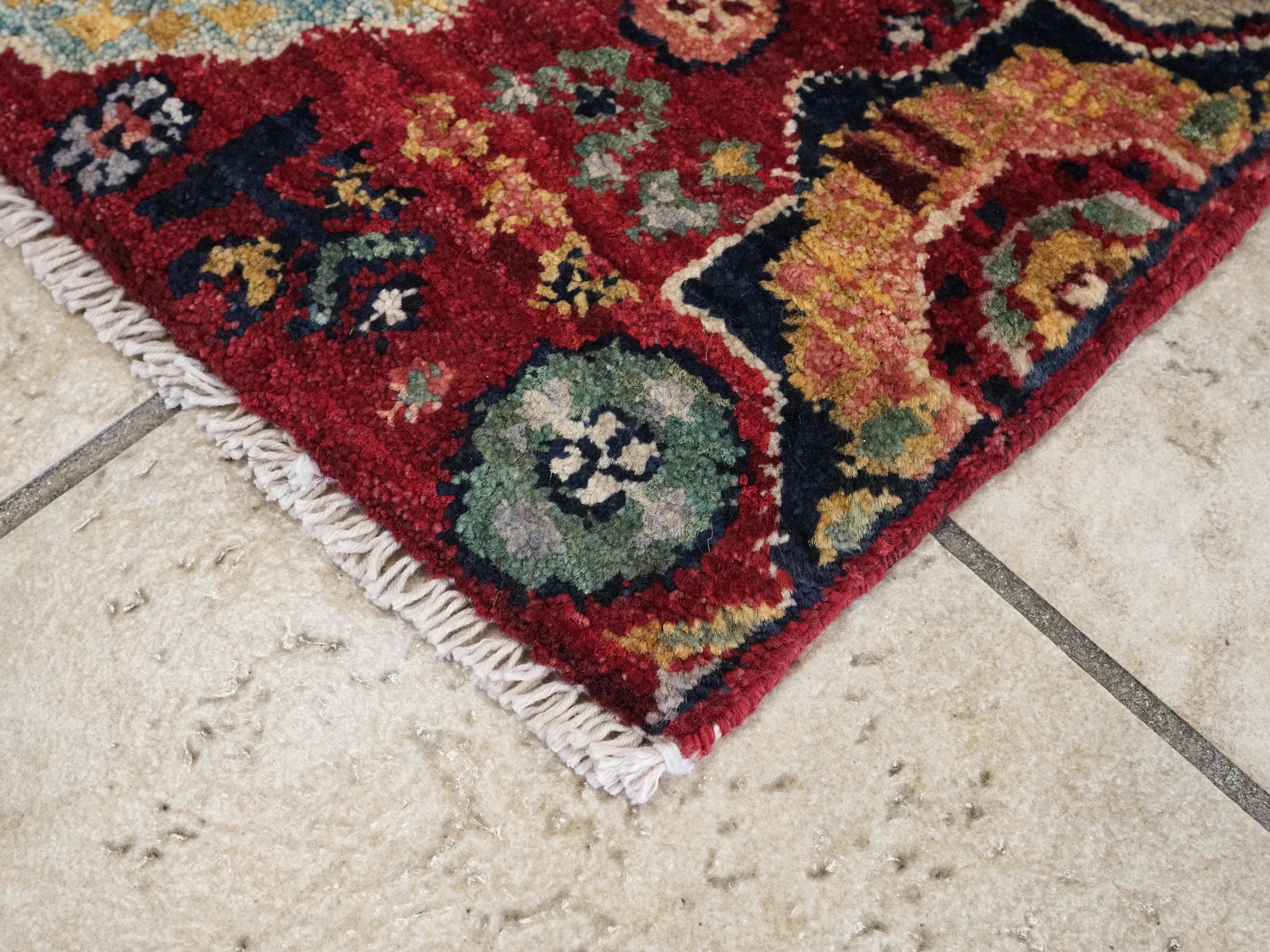 2x3 Ft Hand Knotted Red Mamluk Rug - Ghazni Wool Oriental Rug