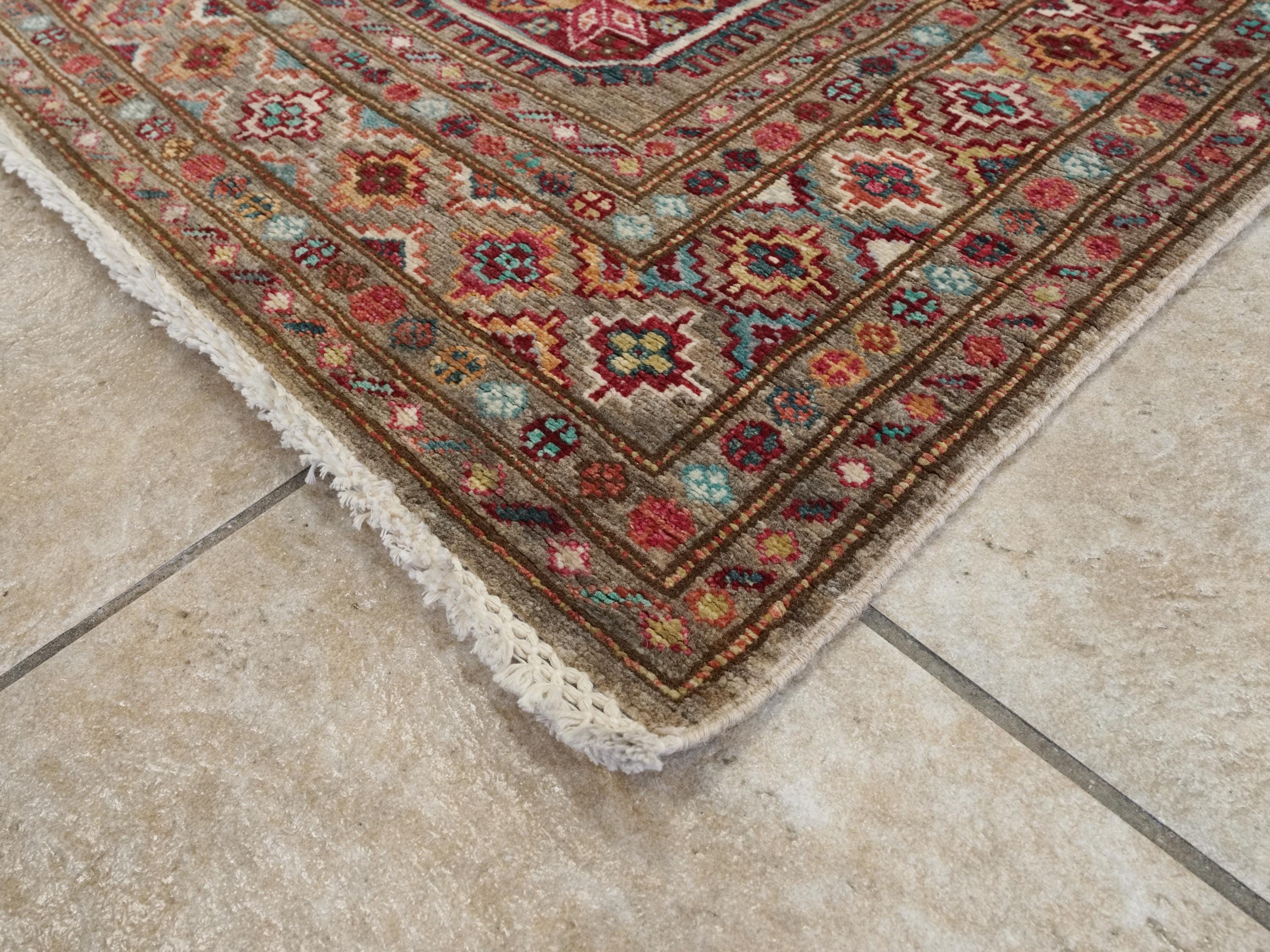 13 Ft Brown Kazak Runner Rug - Handmade Afghan Hallway Rug