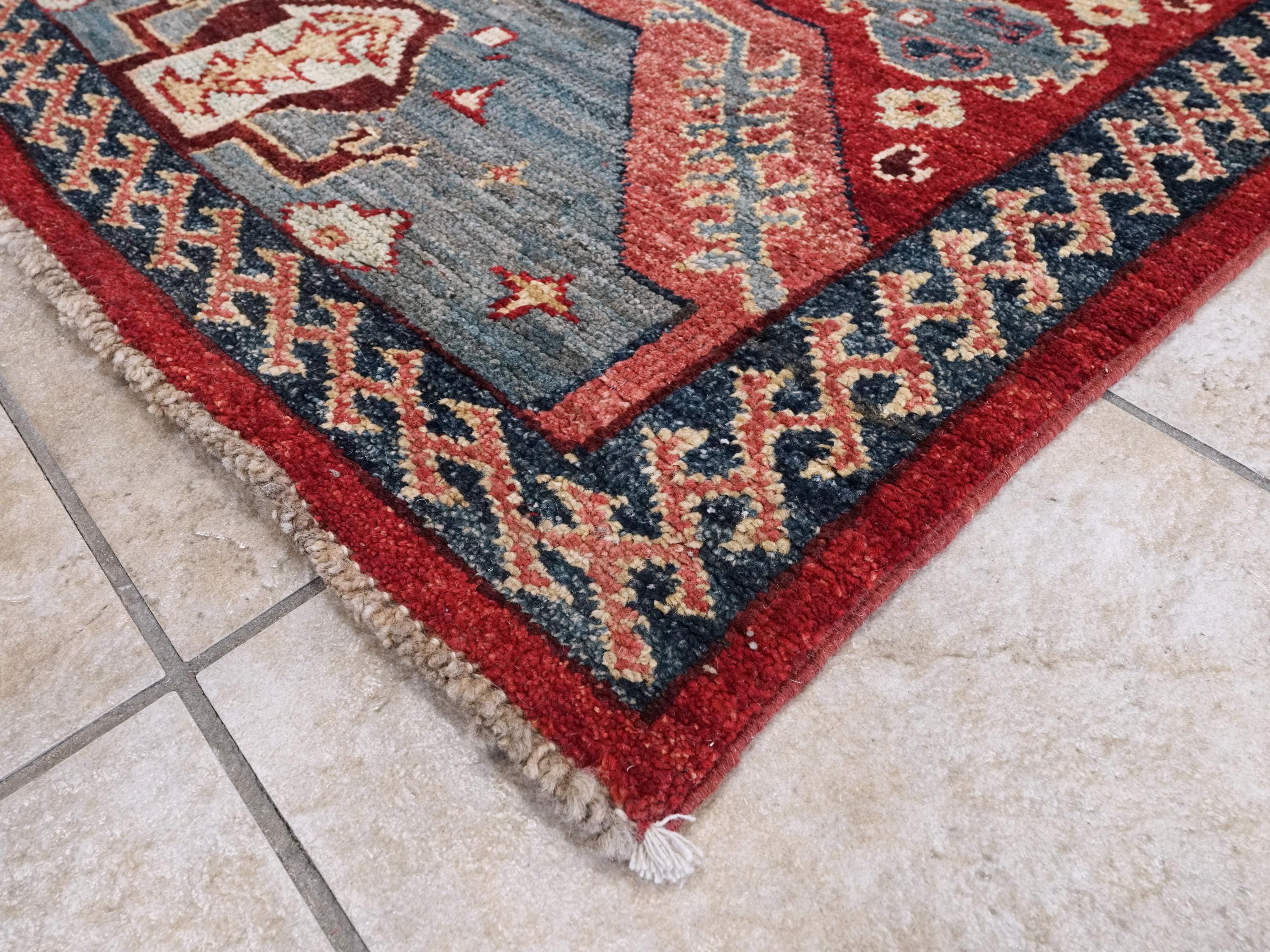 6x12 Ft Blue & Red Sarkisla Rug - Afghan Wool Area Rug - Geometric Design