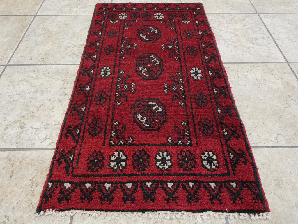 2x3 Ft Red Ersari Rug - Hand Knotted Afghan Wool Rug