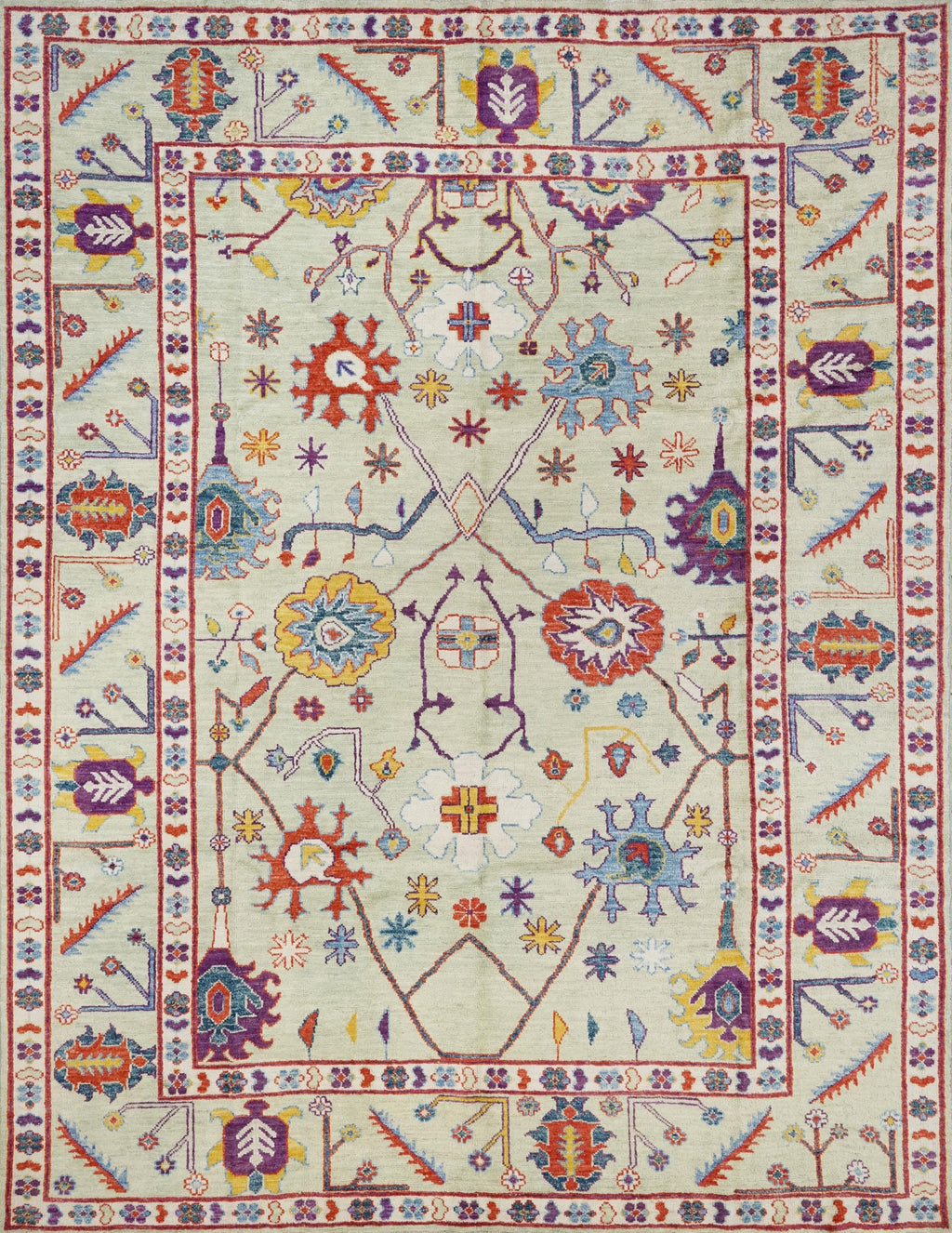 9x12 Ft Light Green Ushak Rug - Hand Knotted Afghan Oriental Rug