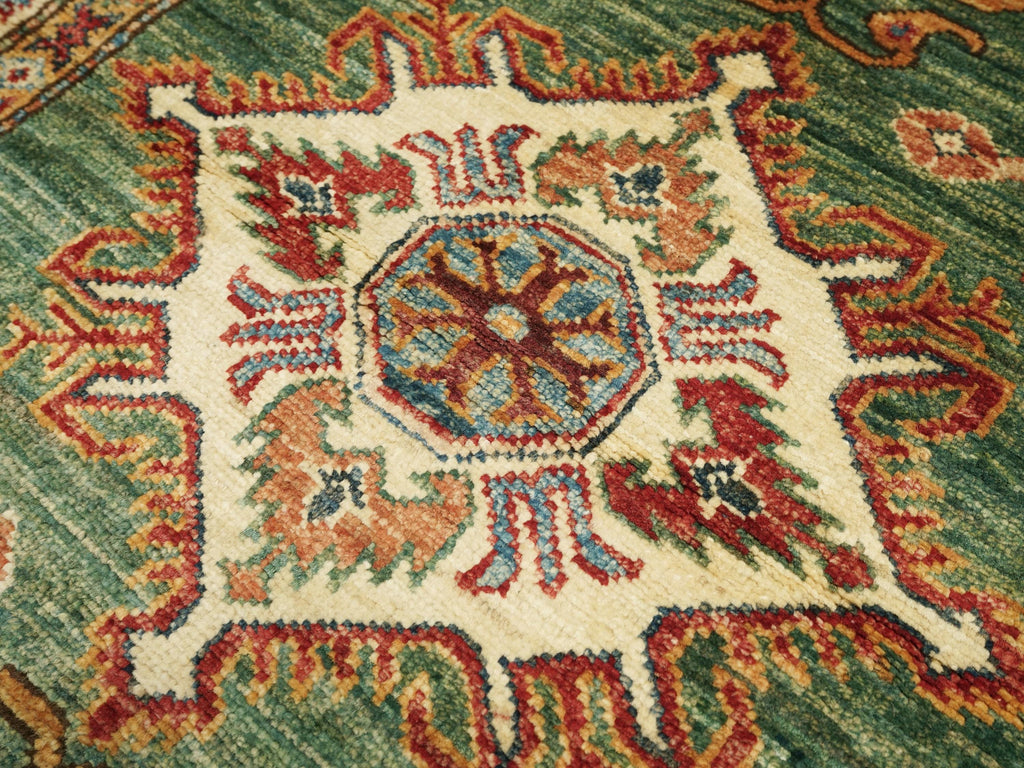 3x4 Ft Green Kazak Rug - Afghan Handmade Wool Rug