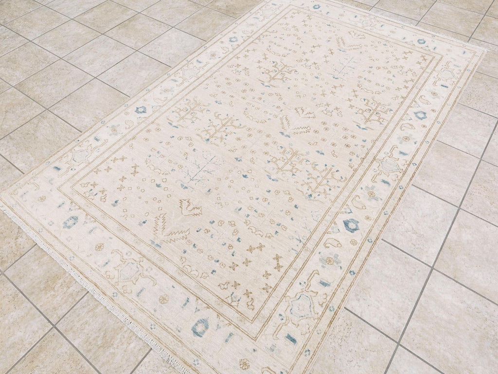5x8 Ft Handmade Serapi Wool Rug - Beige Vintage Area Rug