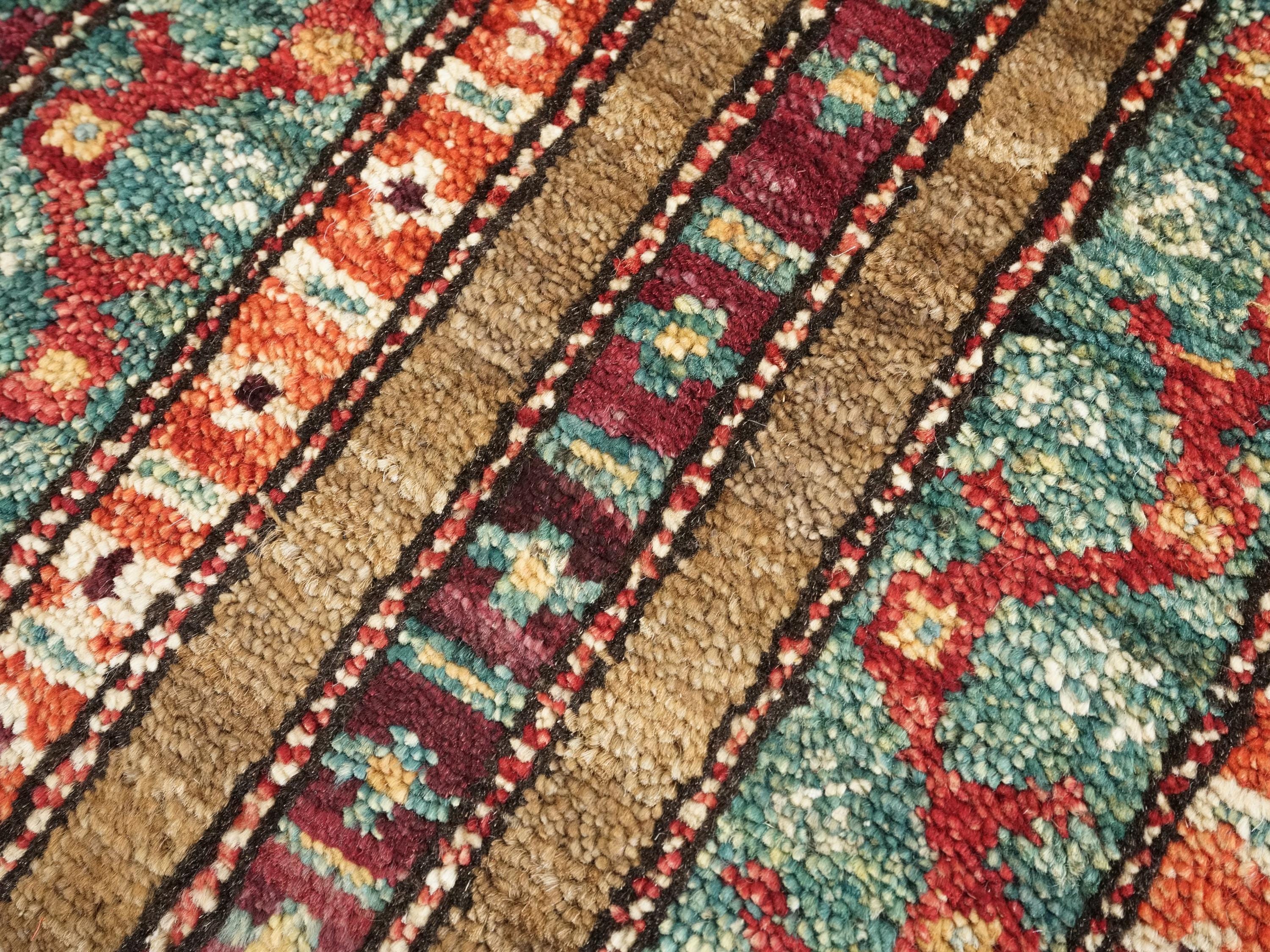 1x2 Ft Hand Knotted Heriz Rug - Red & Green Afghan Wool