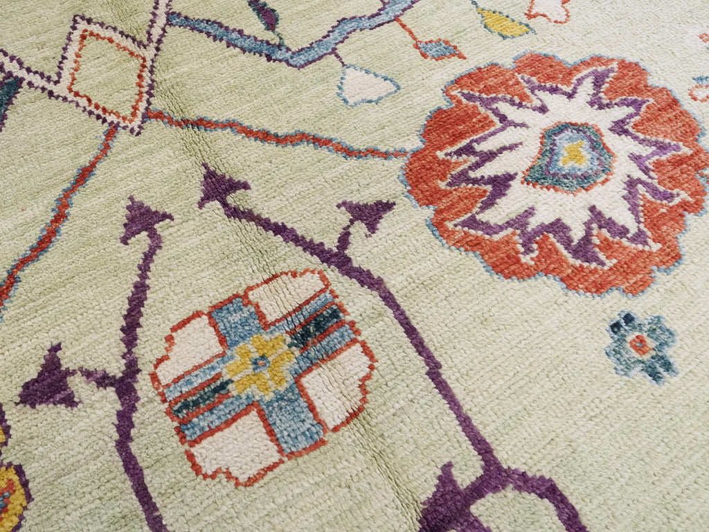 9x12 Ft Light Green Ushak Rug - Hand Knotted Afghan Oriental Rug