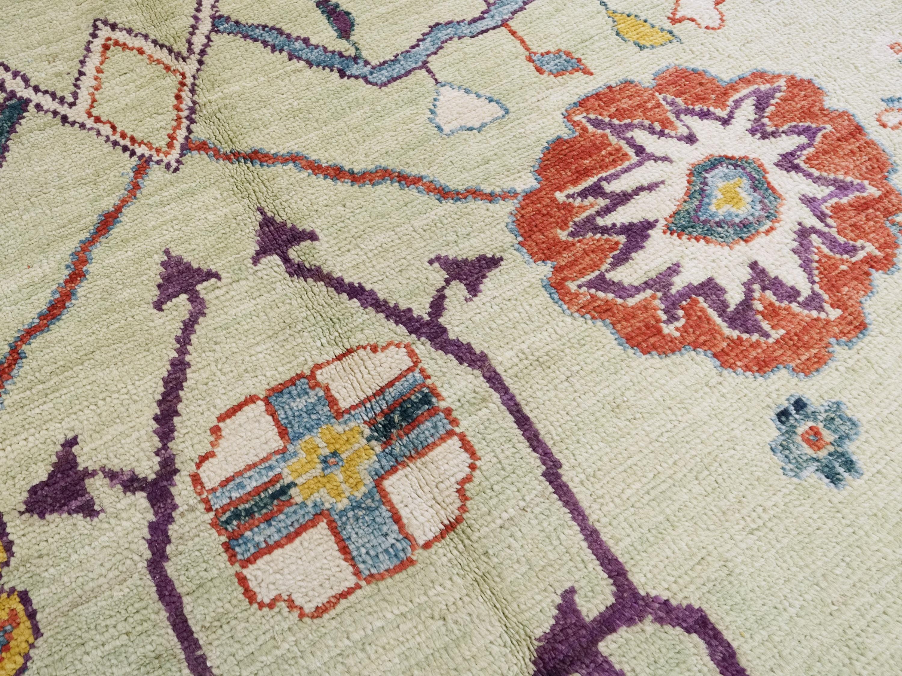 9x12 Ft Light Green Ushak Rug - Hand Knotted Afghan Oriental Rug