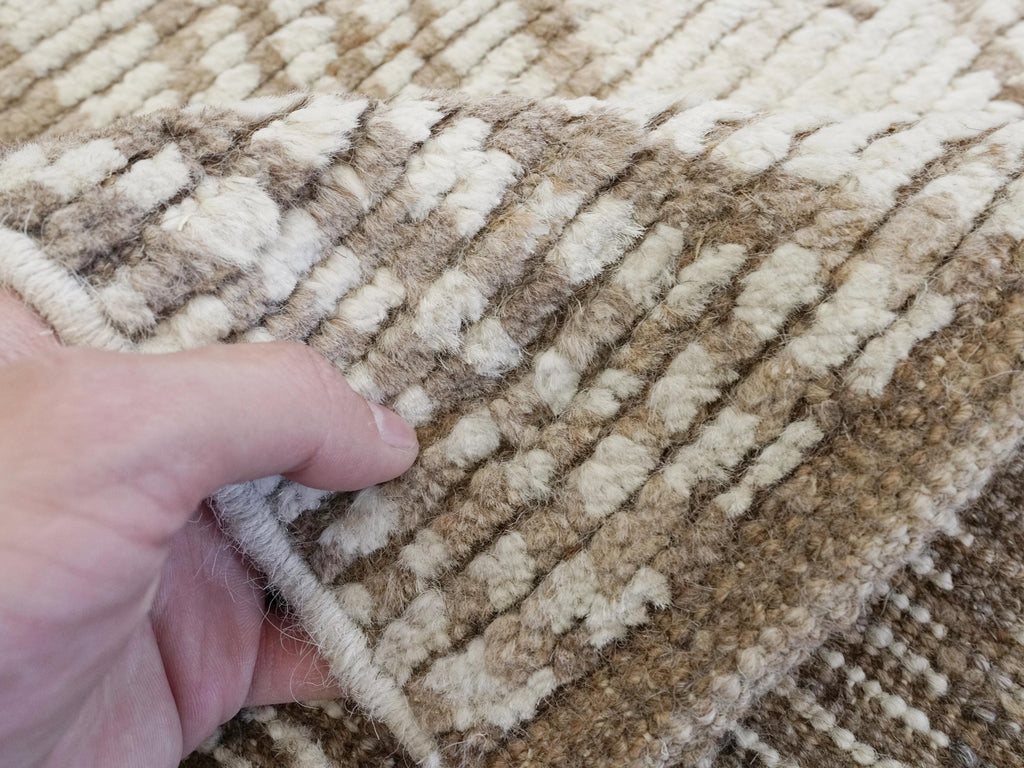 10 Ft Handmade Afghan Wool Runner Rug - Beige Moroccan Style