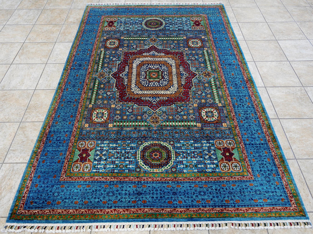 6x8 Ft Blue Mamluk Rug - Hand Knotted Oriental Area Rug