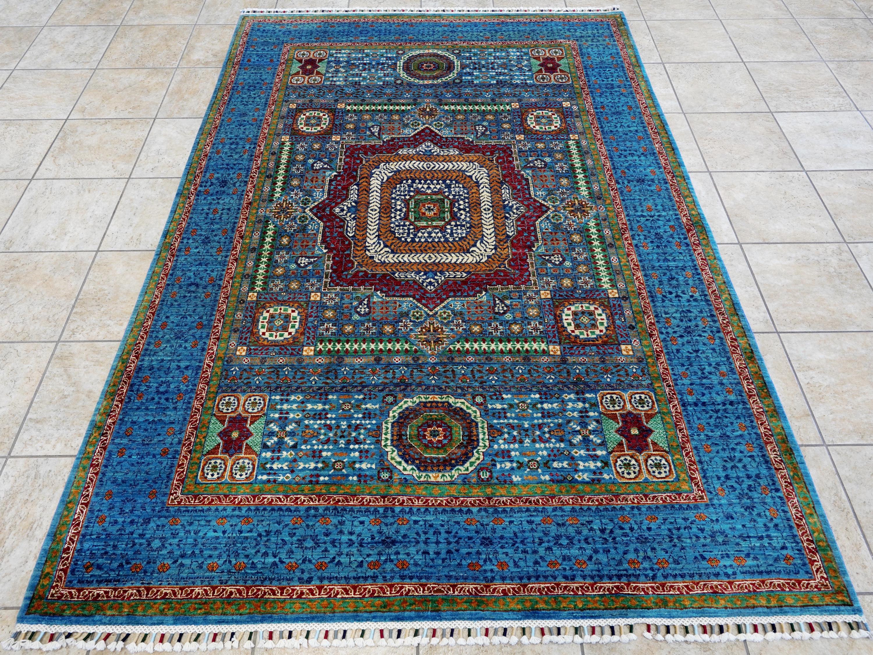 6x8 Ft Blue Mamluk Rug - Hand Knotted Oriental Area Rug