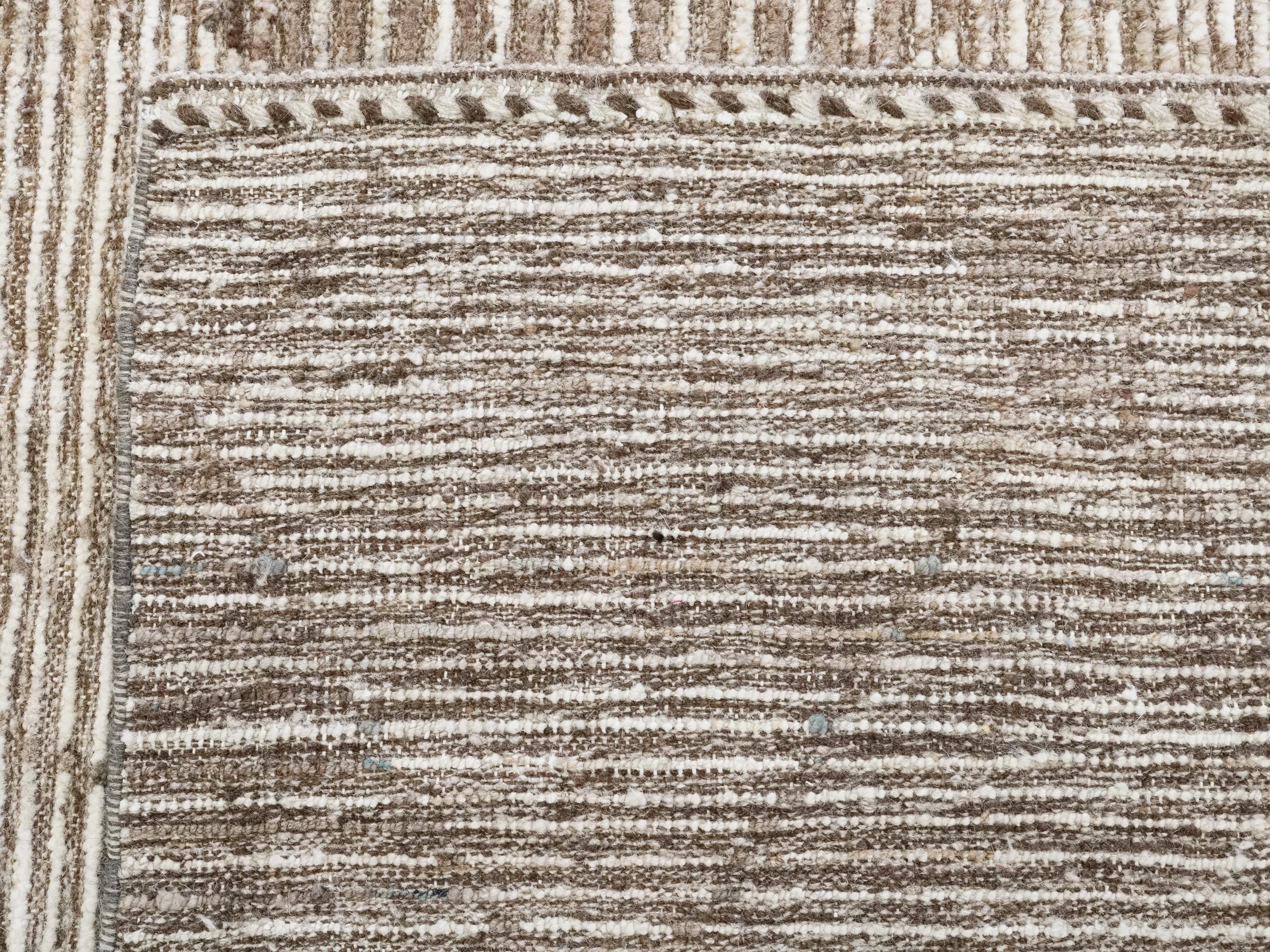 7x10 Ft Hand Knotted Afghan Wool Rug - Beige Moroccan Design