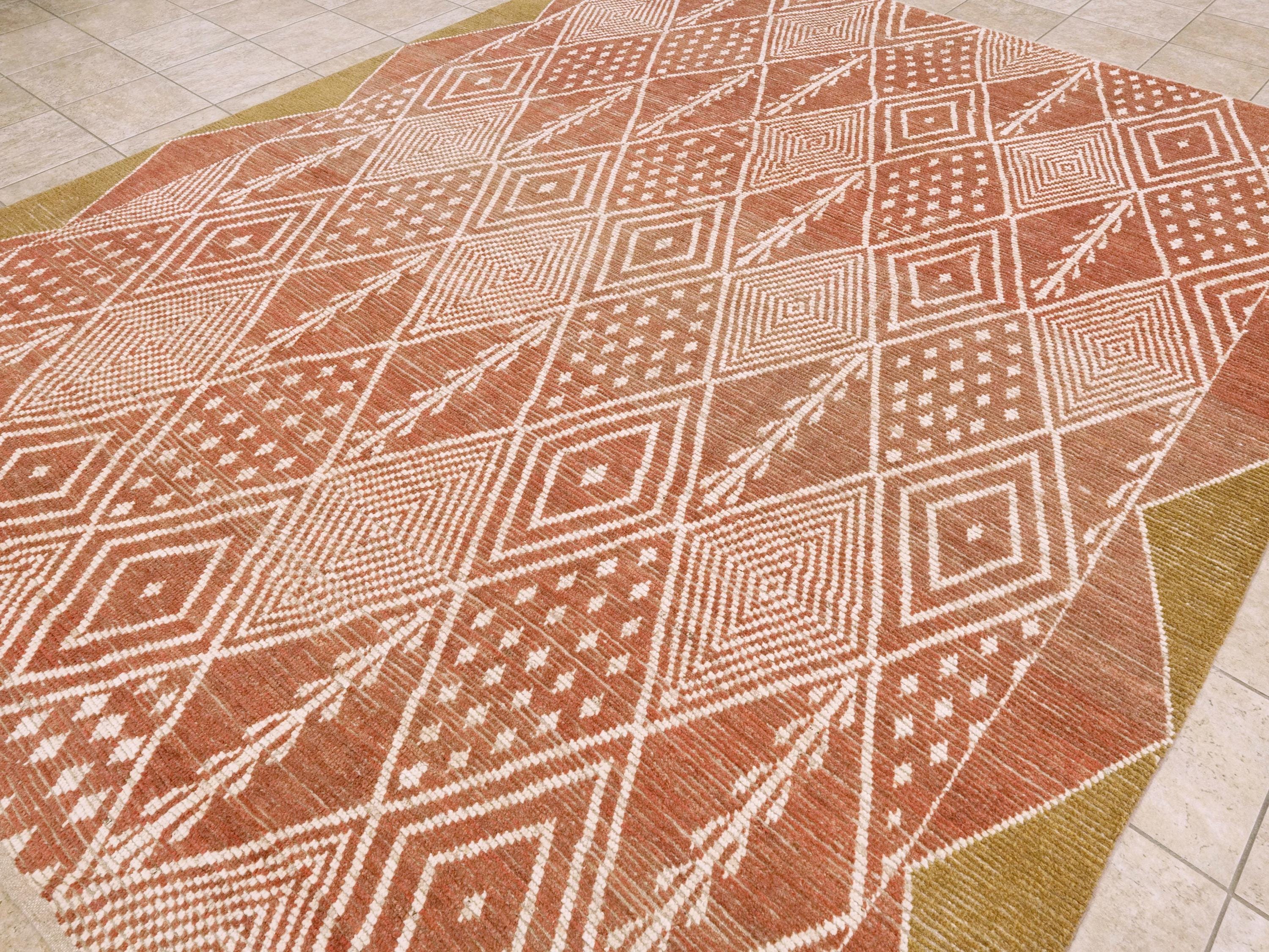 9x12 Ft Hand Knotted Red Moroccan Rug - Wool Area Rug