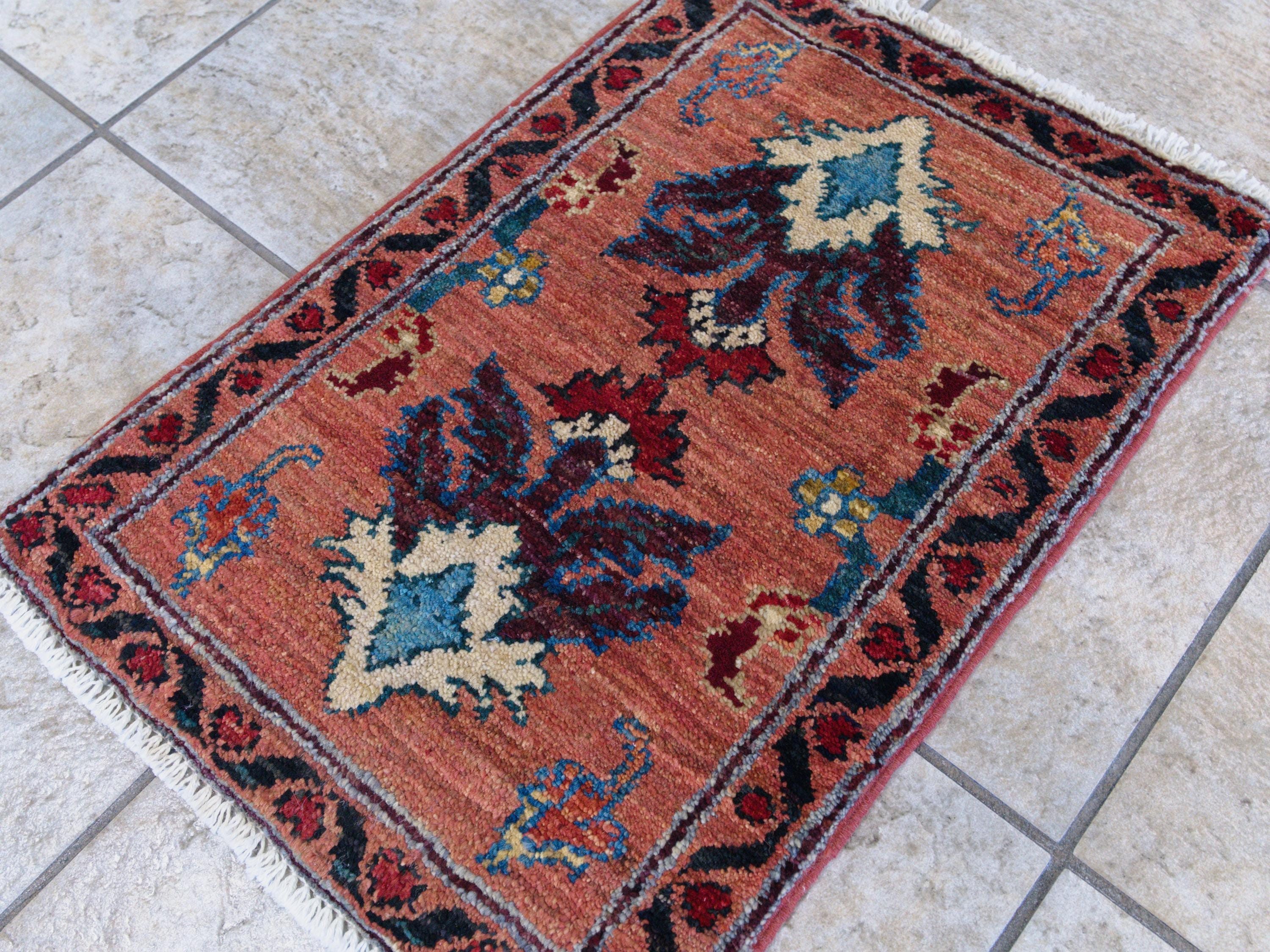 1x2 Ft Orange Serapi Rug - Floral Accent Rug