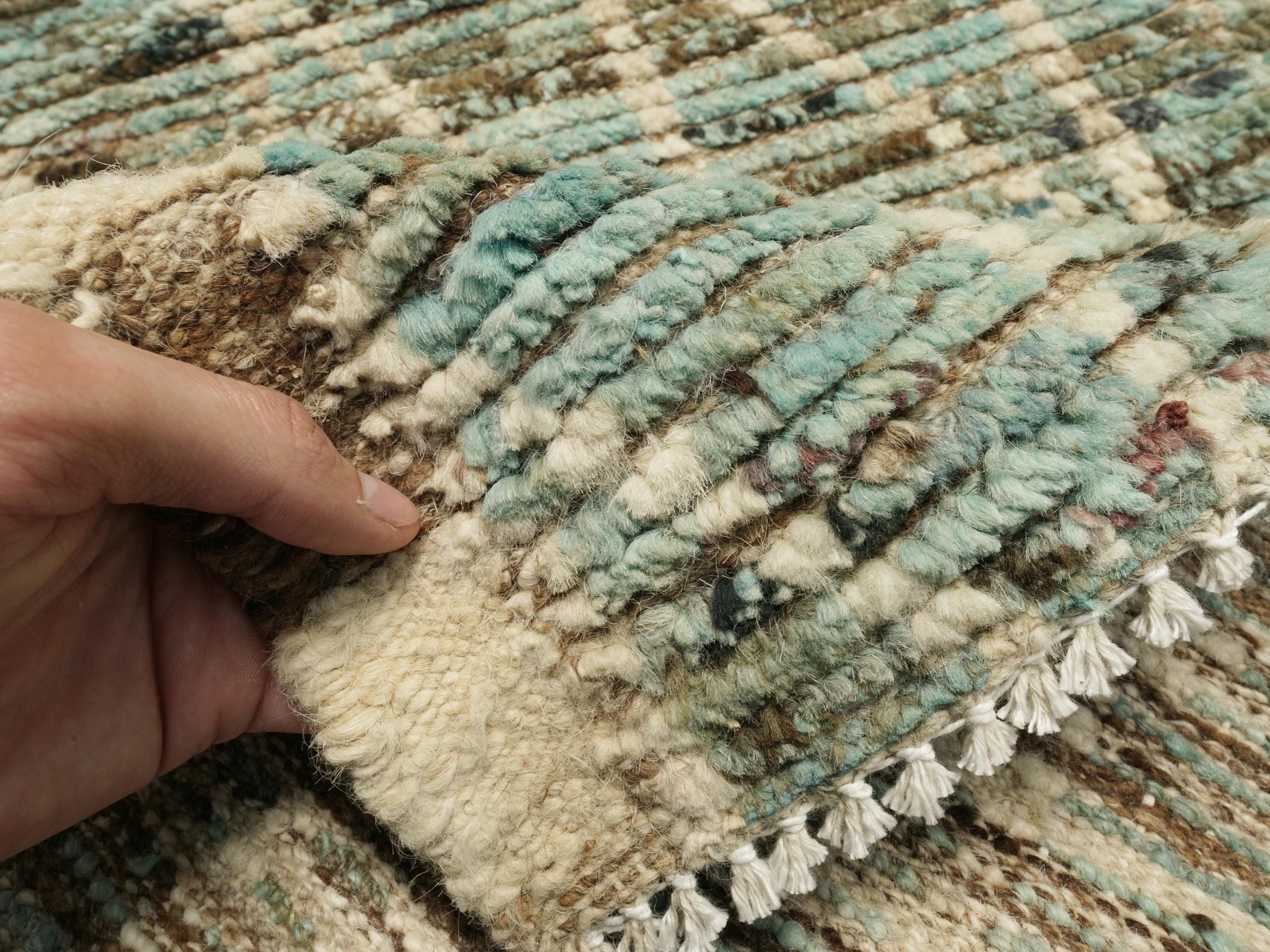 3x5 Ft Cyan Moroccan Rug - Hand Knotted Wool Rug