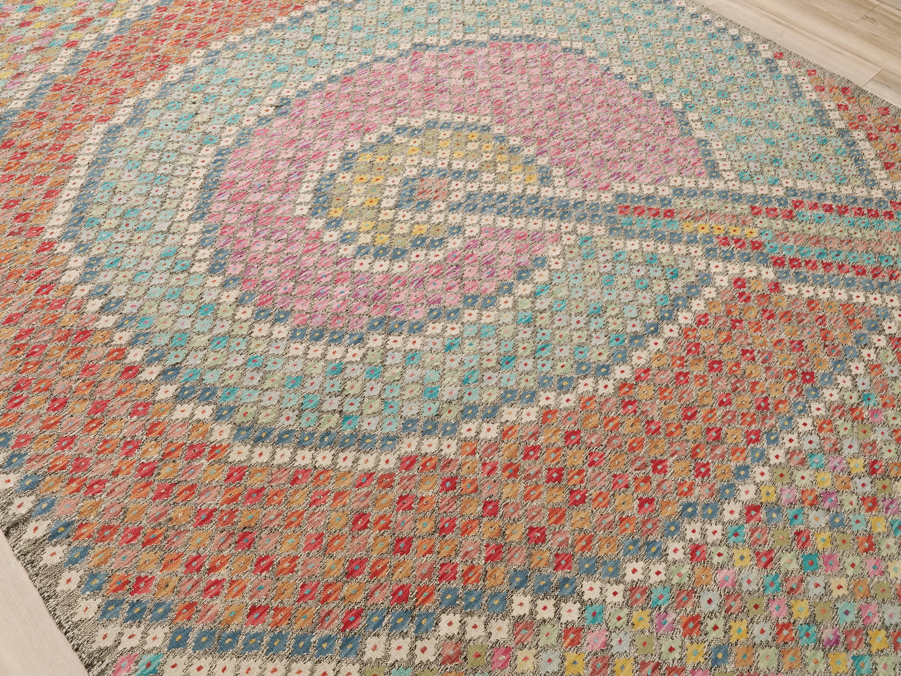 8x10 Ft Wool Kilim Rug - Contemporary Flat Weave - Contemporary Design