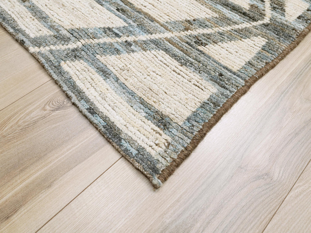 8x10 Ft Beige & Blue Moroccan Rug - Handmade Wool Area Rug