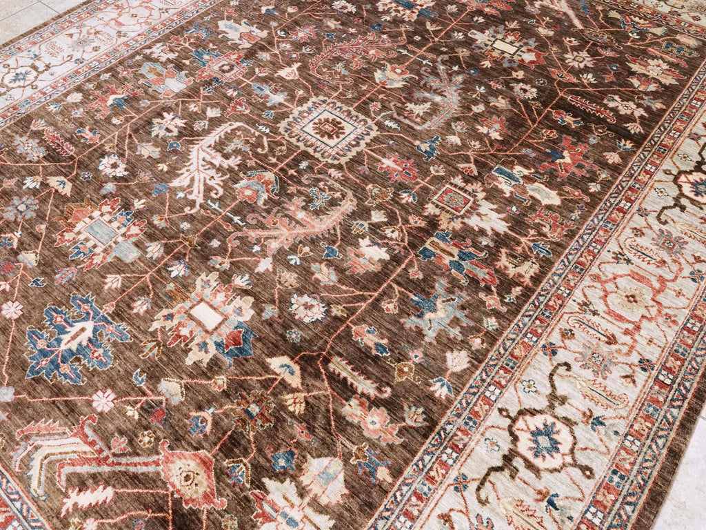 9x12 Ft Brown Serapi Rug - Afghan Oriental Area Rug - Persian Design
