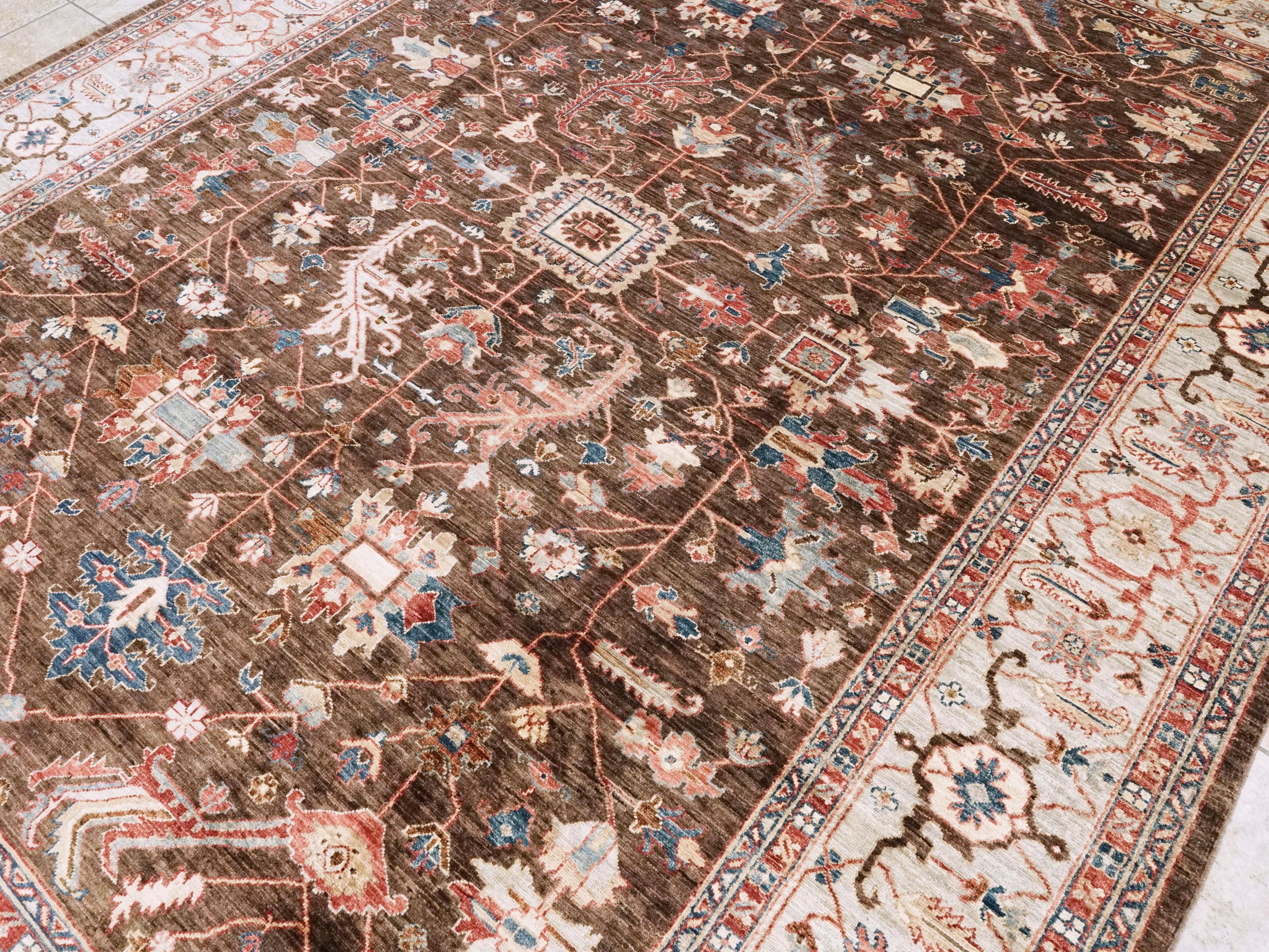 9x12 Ft Brown Serapi Rug - Afghan Oriental Area Rug - Persian Design
