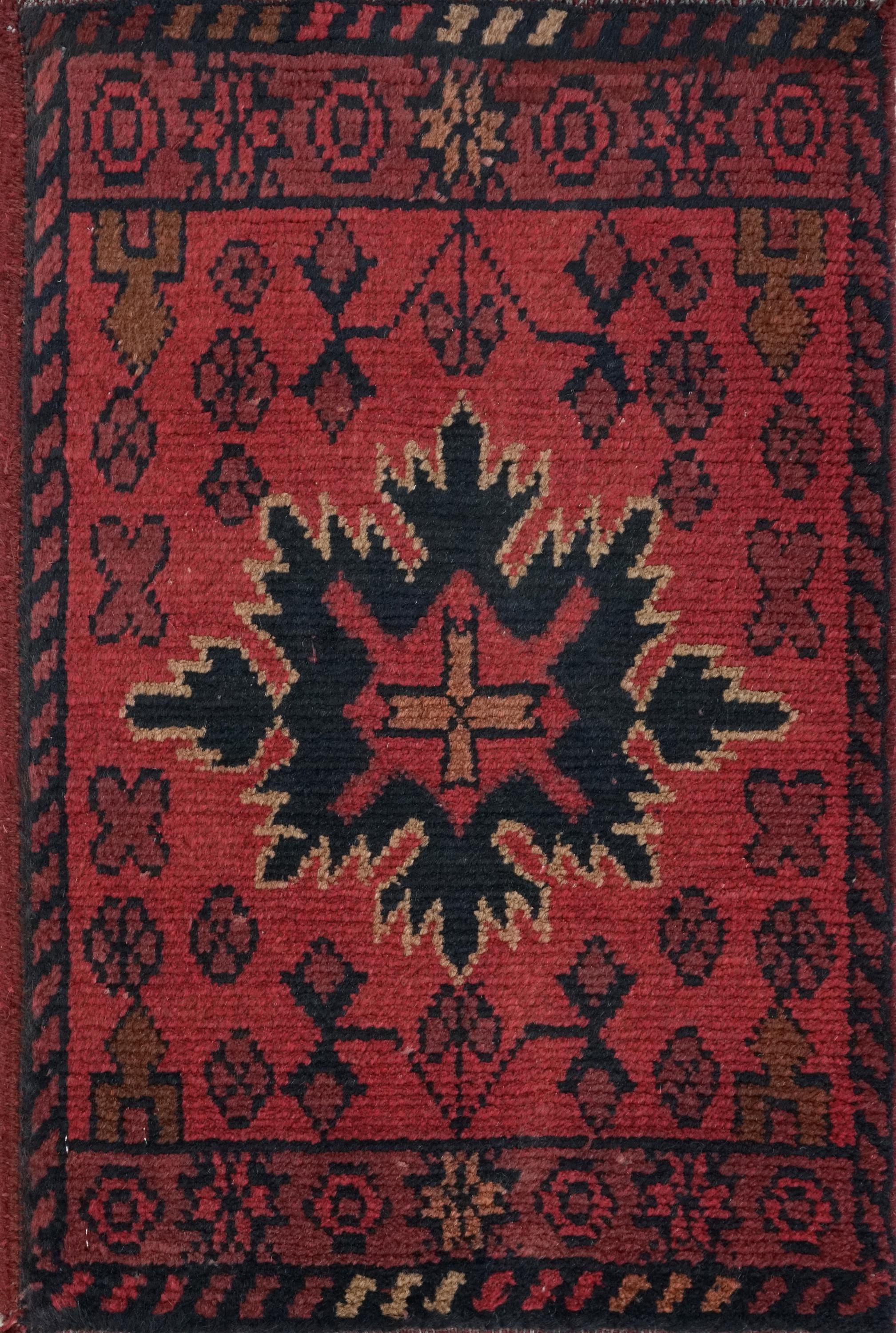 1x2 Ft Red Khal Mohammadi Rug - Hand Knotted Afghan Wool Rug