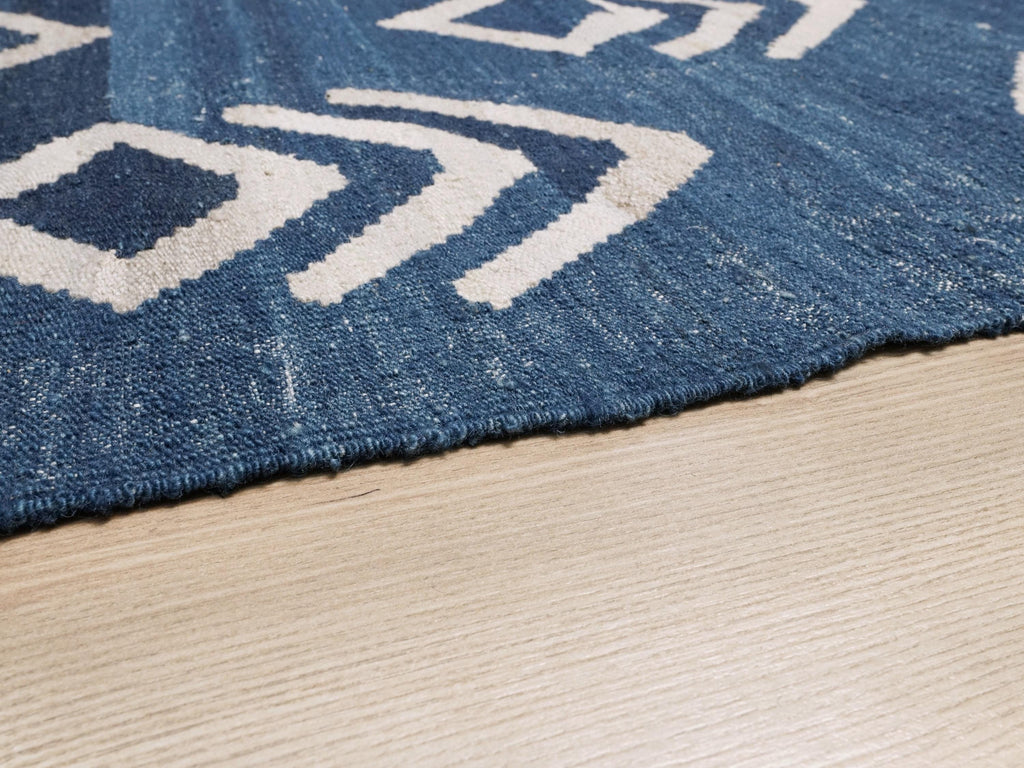 8x10 Ft Blue Kilim Rug - Handmade Afghan Flat Weave