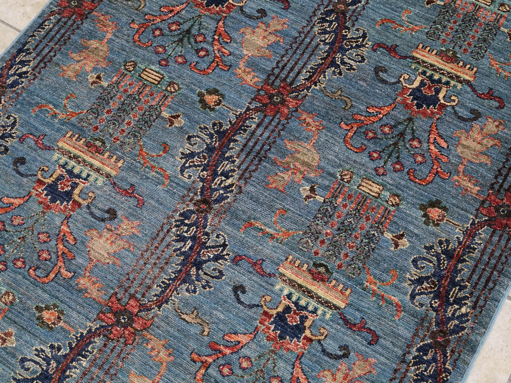 3x5 Ft Blue Serapi Rug - Traditional Floral Wool Rug
