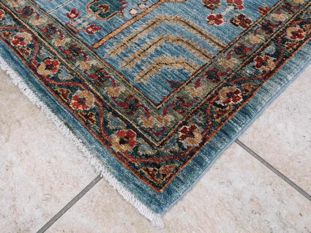 6x9 Ft Blue Serapi Rug - Afghan Wool Oriental Rug - Floral Design