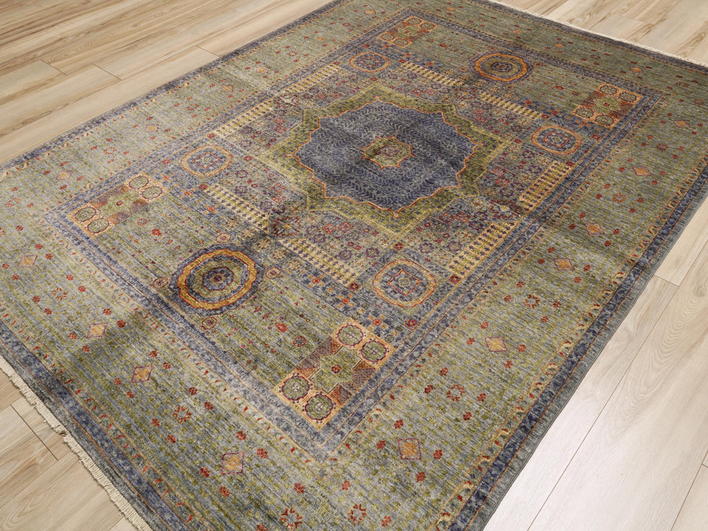 6x8 Ft Light Green Mamluk Rug - Hand Knotted Oriental Rug