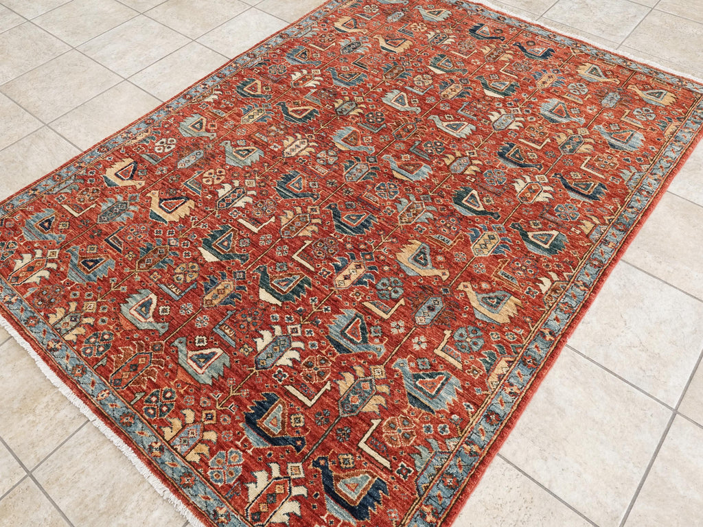 5x7 Ft Hand Knotted Red Serapi Rug - Ghazni Wool Oriental Rug